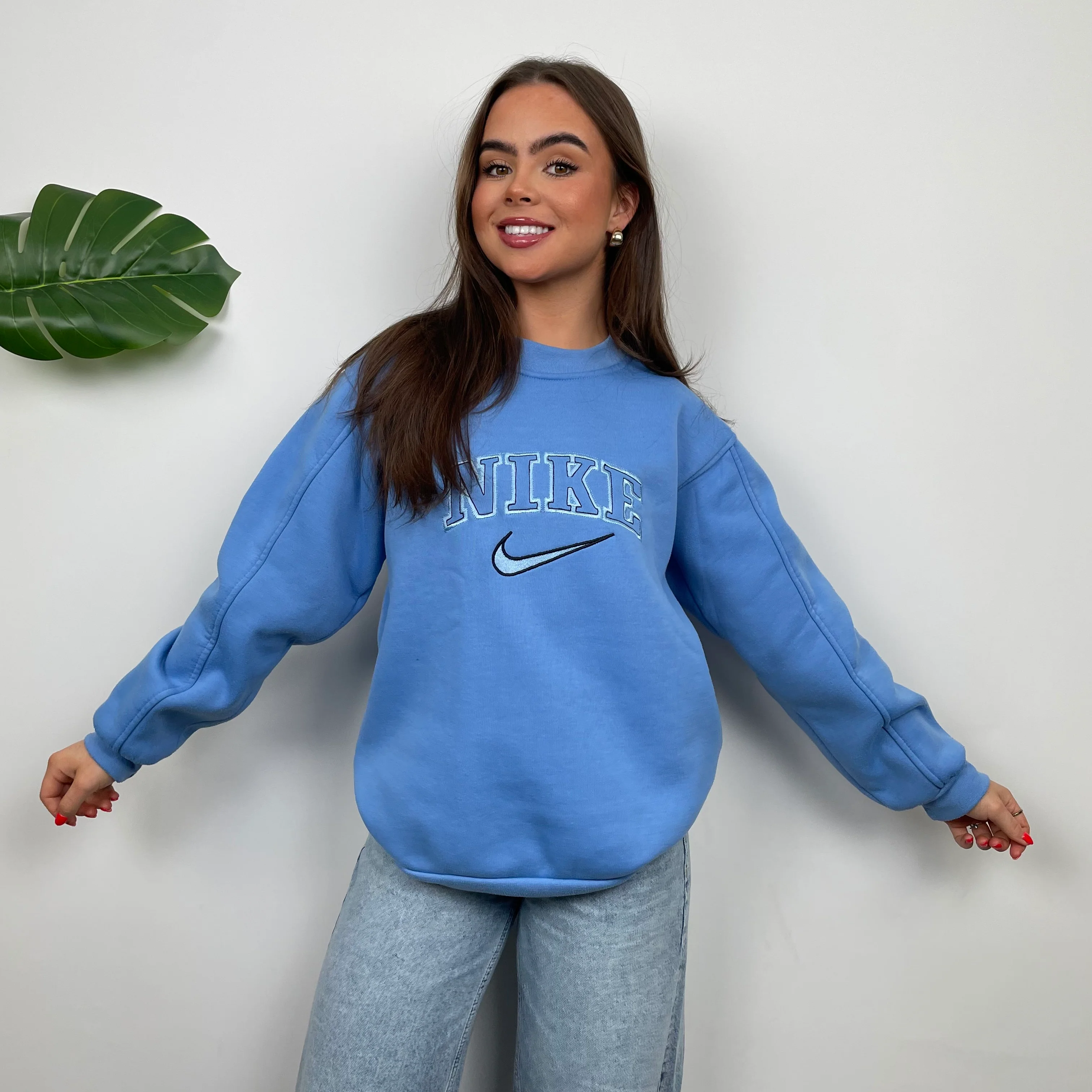 Nike Baby Blue Embroidered Spell Out Sweatshirt (S) - Image 7