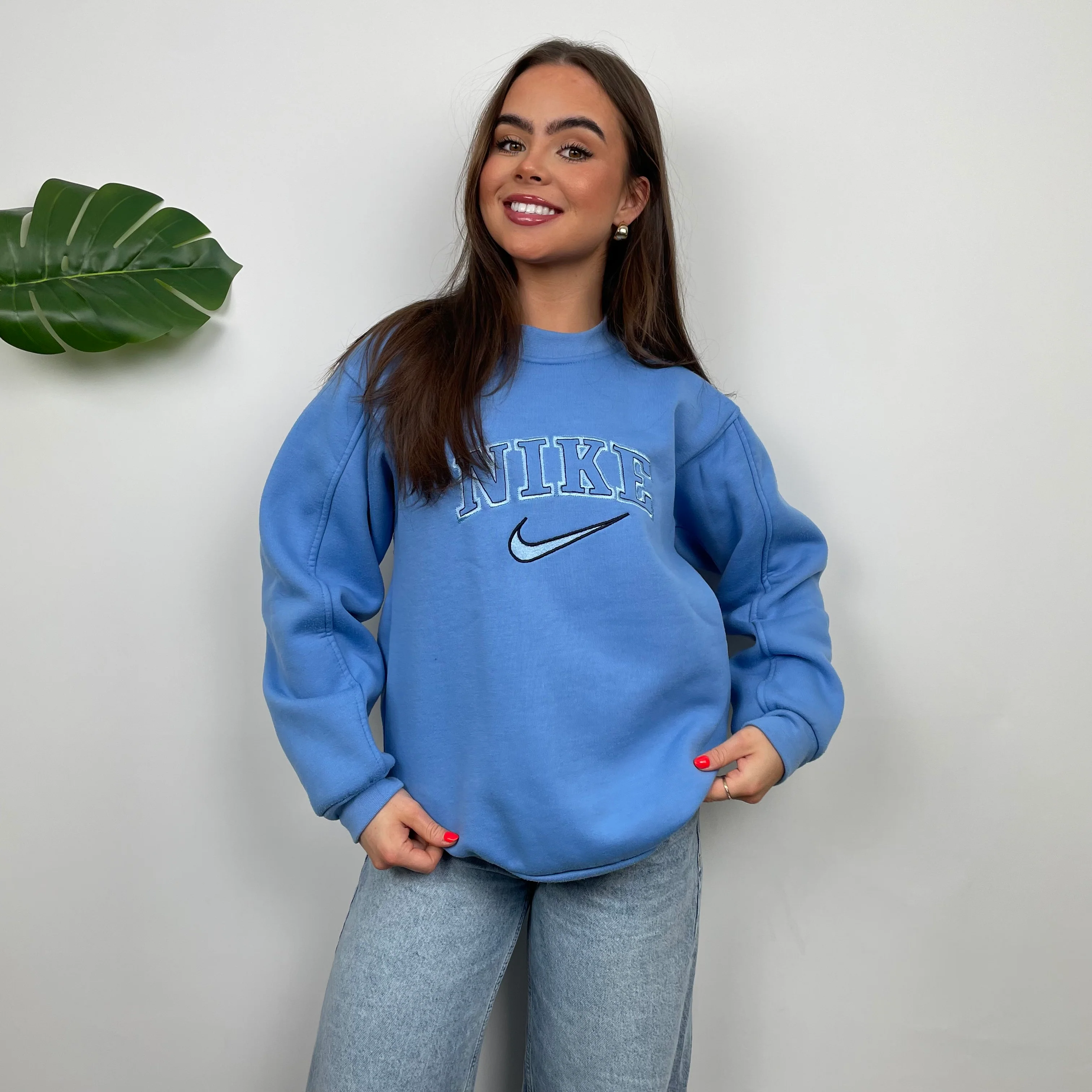 Nike Baby Blue Embroidered Spell Out Sweatshirt (S) - Image 9