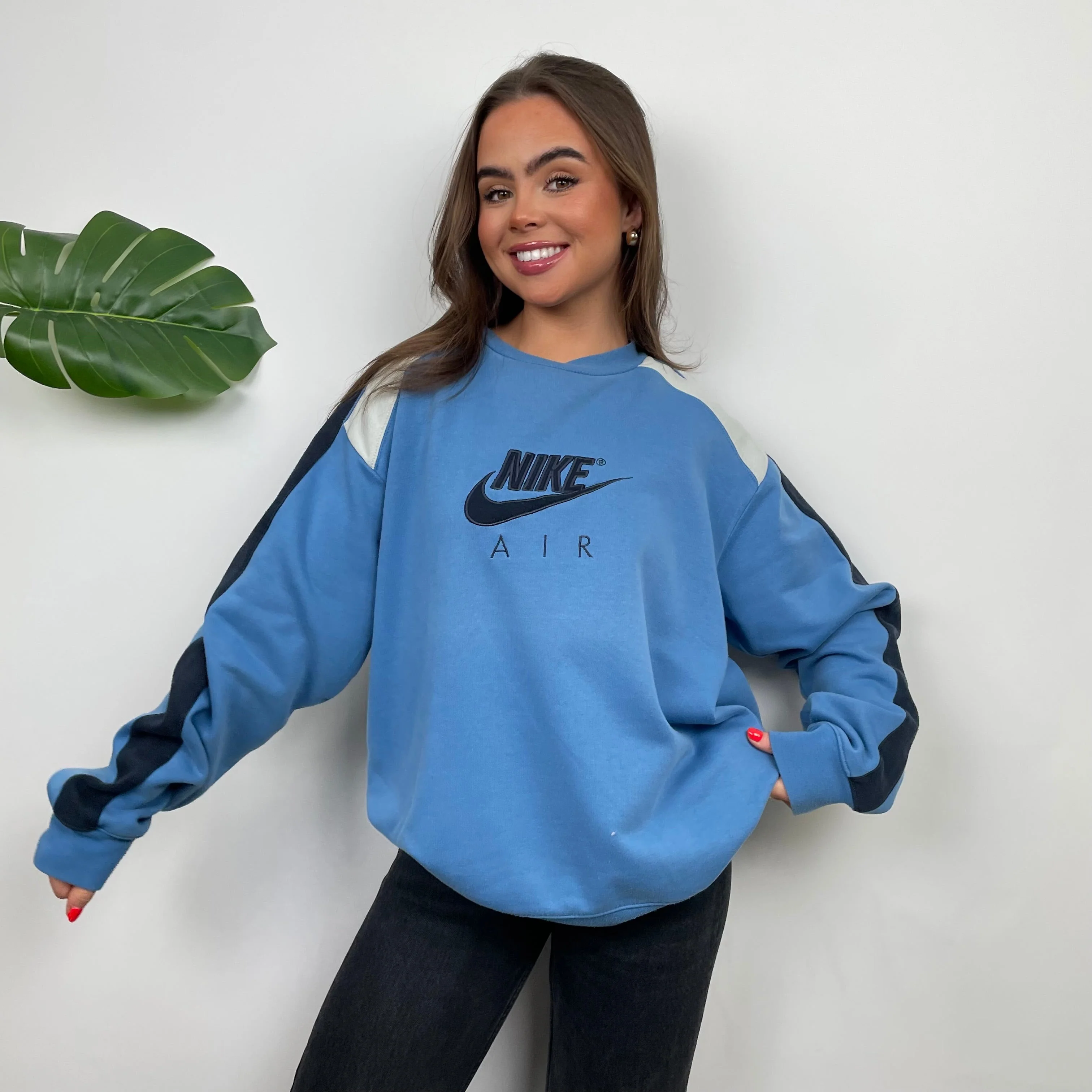 Nike Baby Blue Embroidered Spell Out Sweatshirt (L) - Image 2