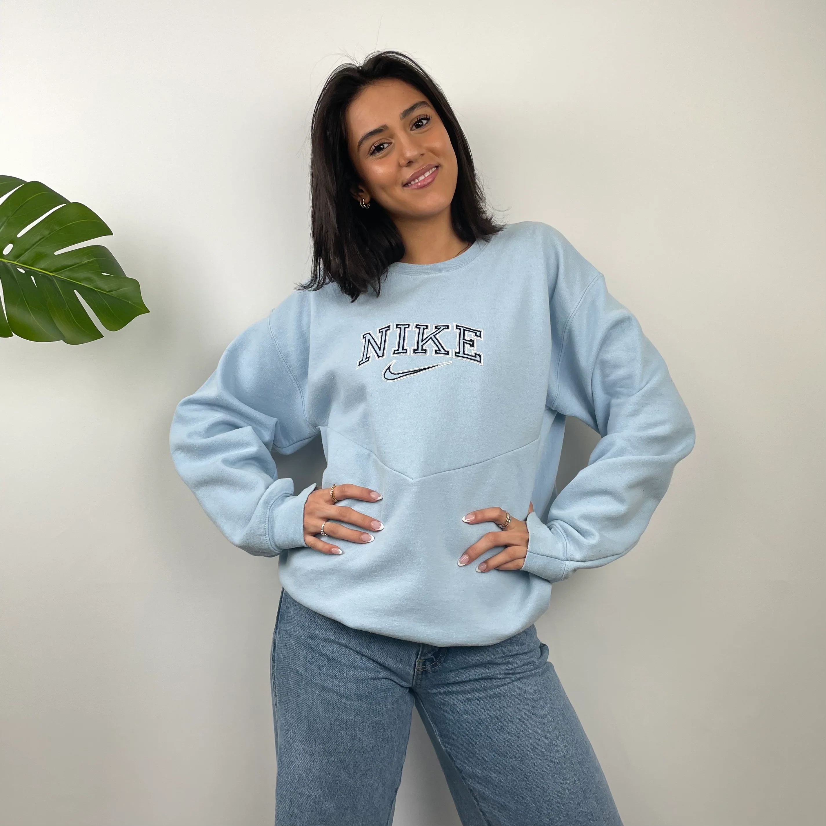 Nike Baby Blue Embroidered Spell Out Sweatshirt (L) - Image 3