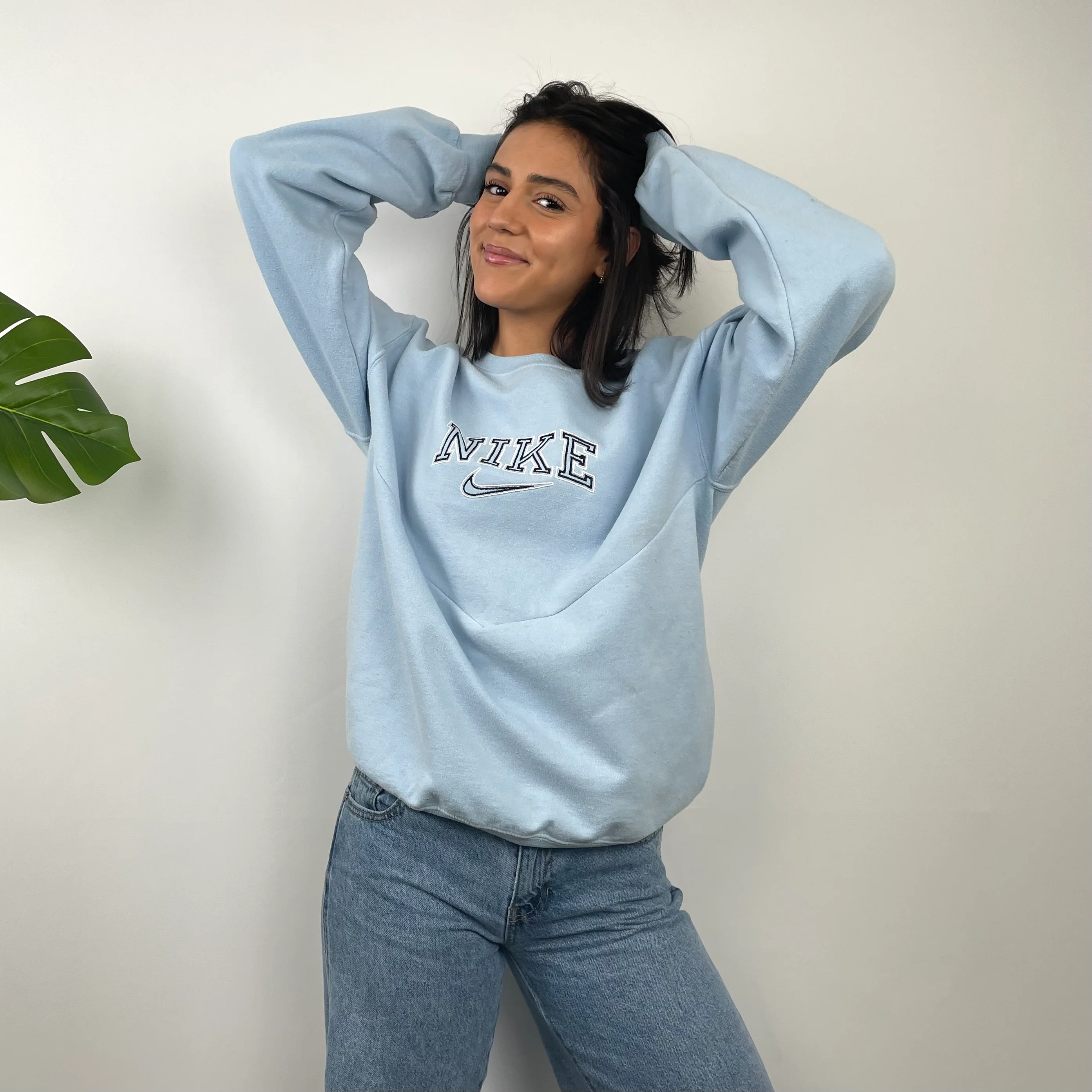 Nike Baby Blue Embroidered Spell Out Sweatshirt (L) - Image 4