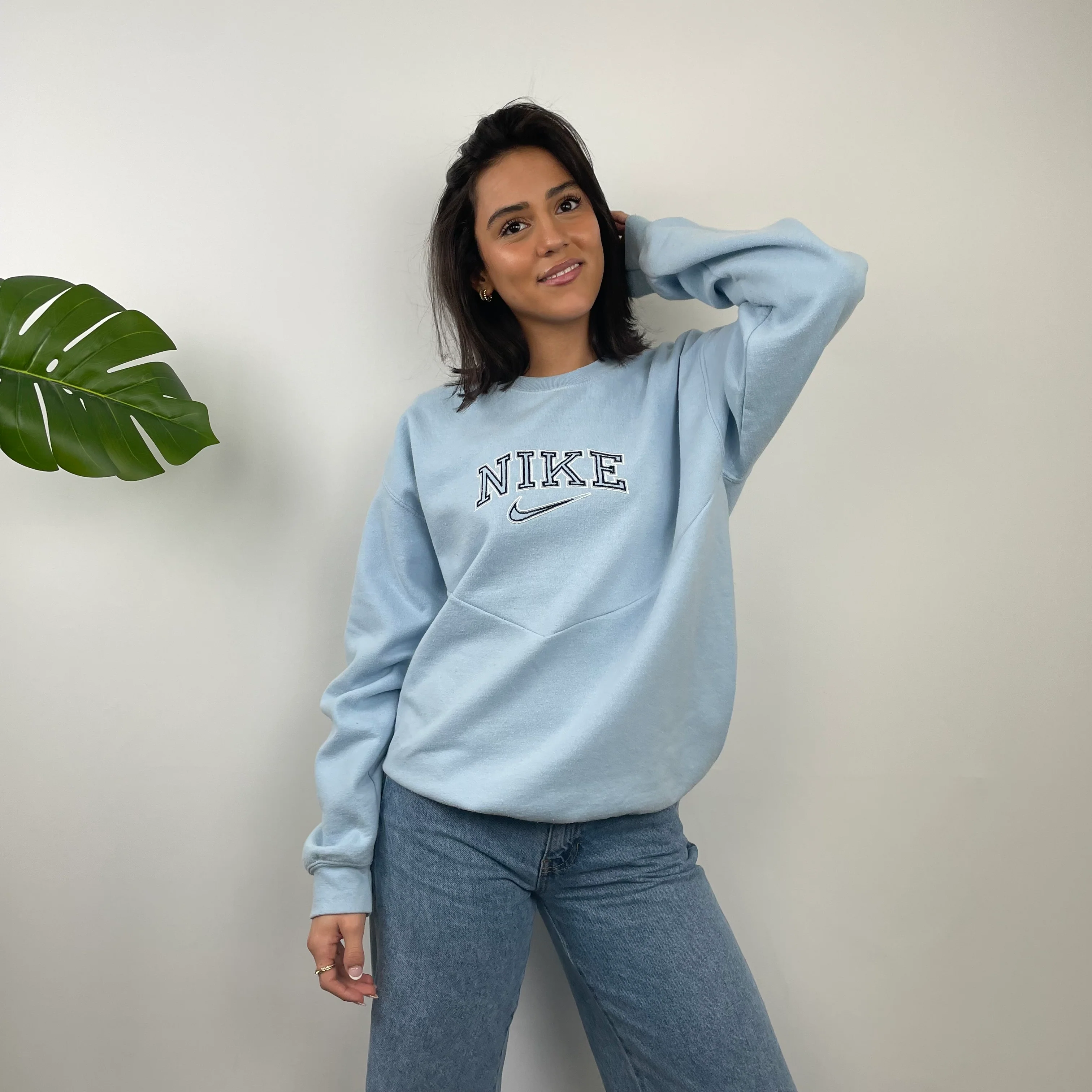 Nike Baby Blue Embroidered Spell Out Sweatshirt (L) - Image 5