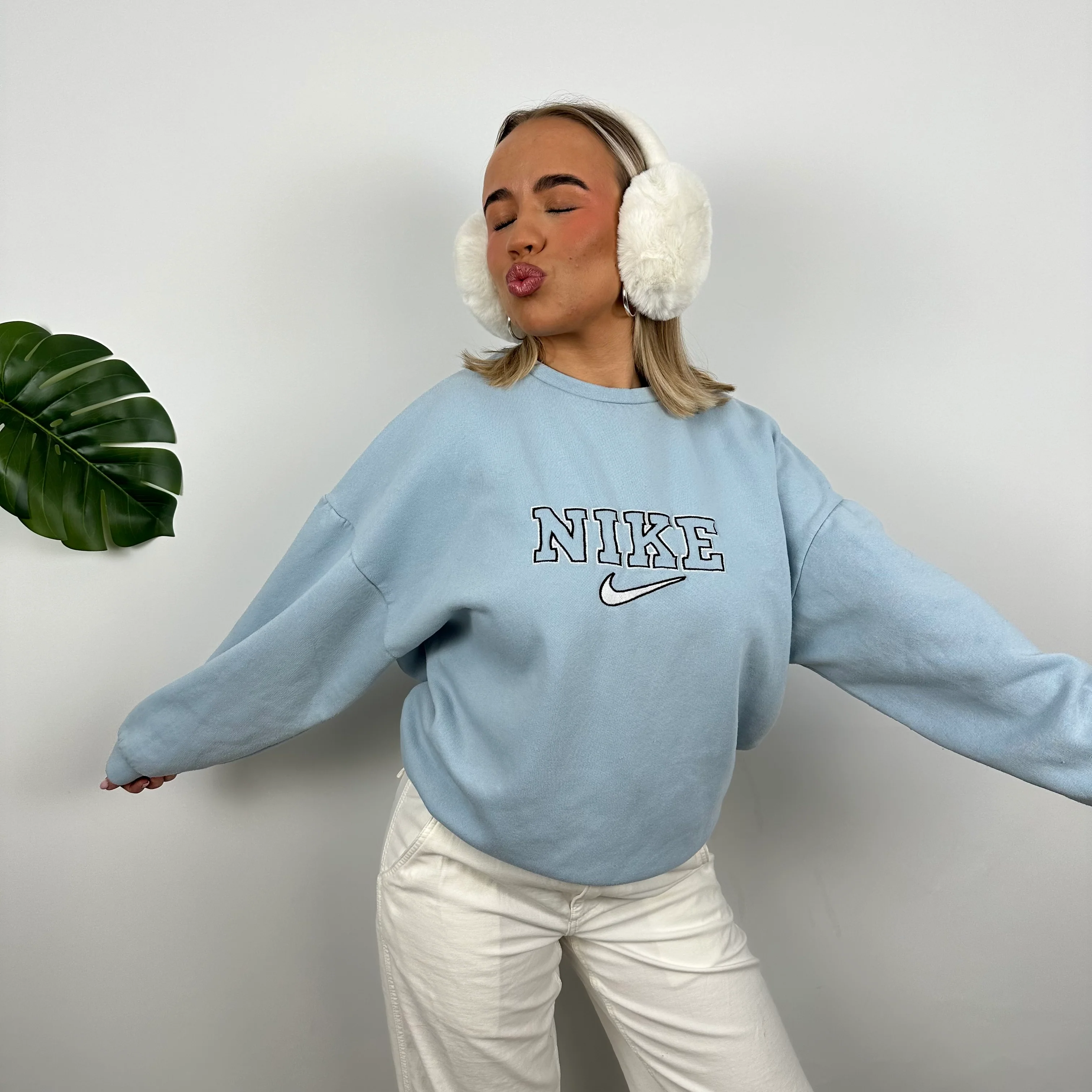 Nike Baby Blue Embroidered Spell Out Sweatshirt (M) - Image 2