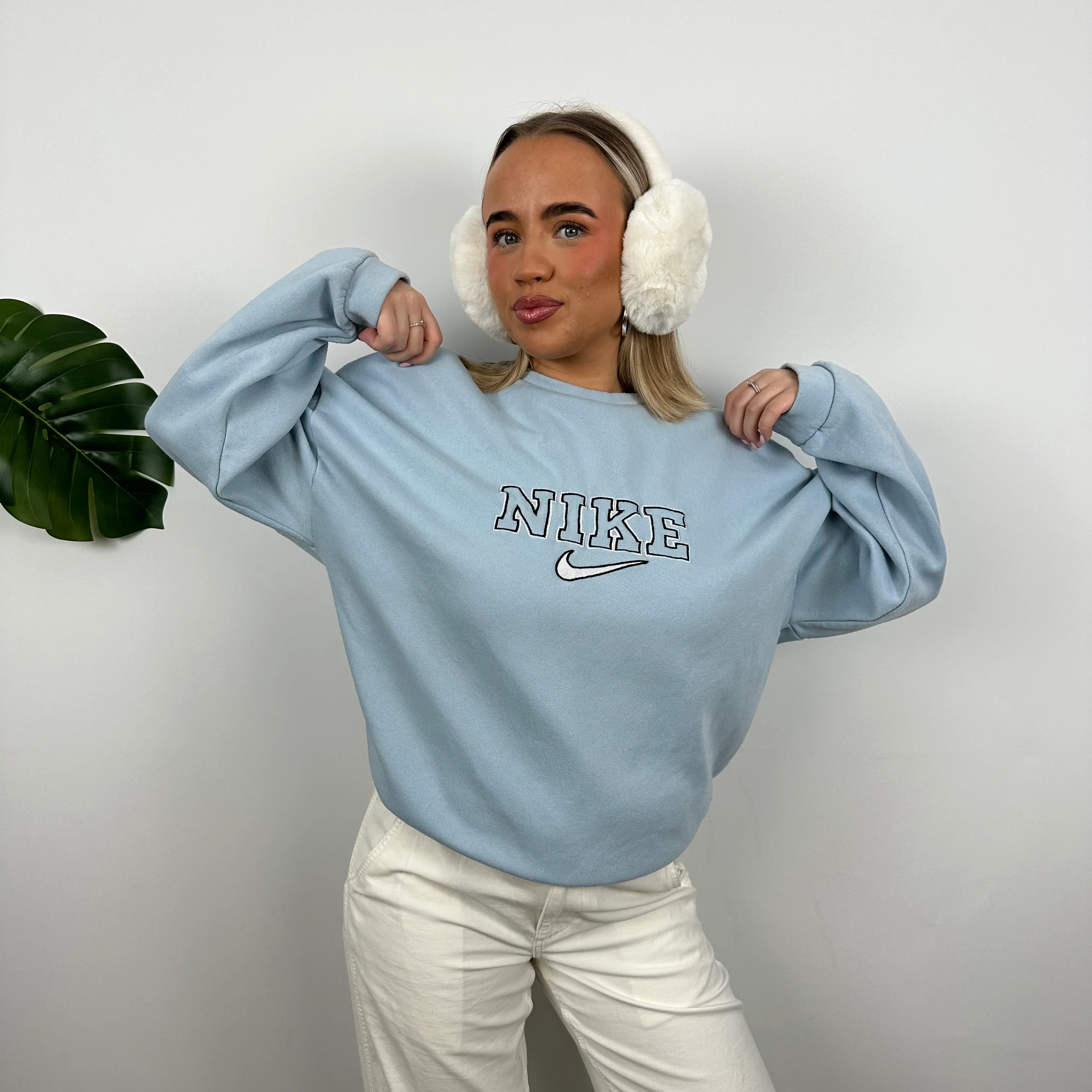 Nike Baby Blue Embroidered Spell Out Sweatshirt (M) - Image 6