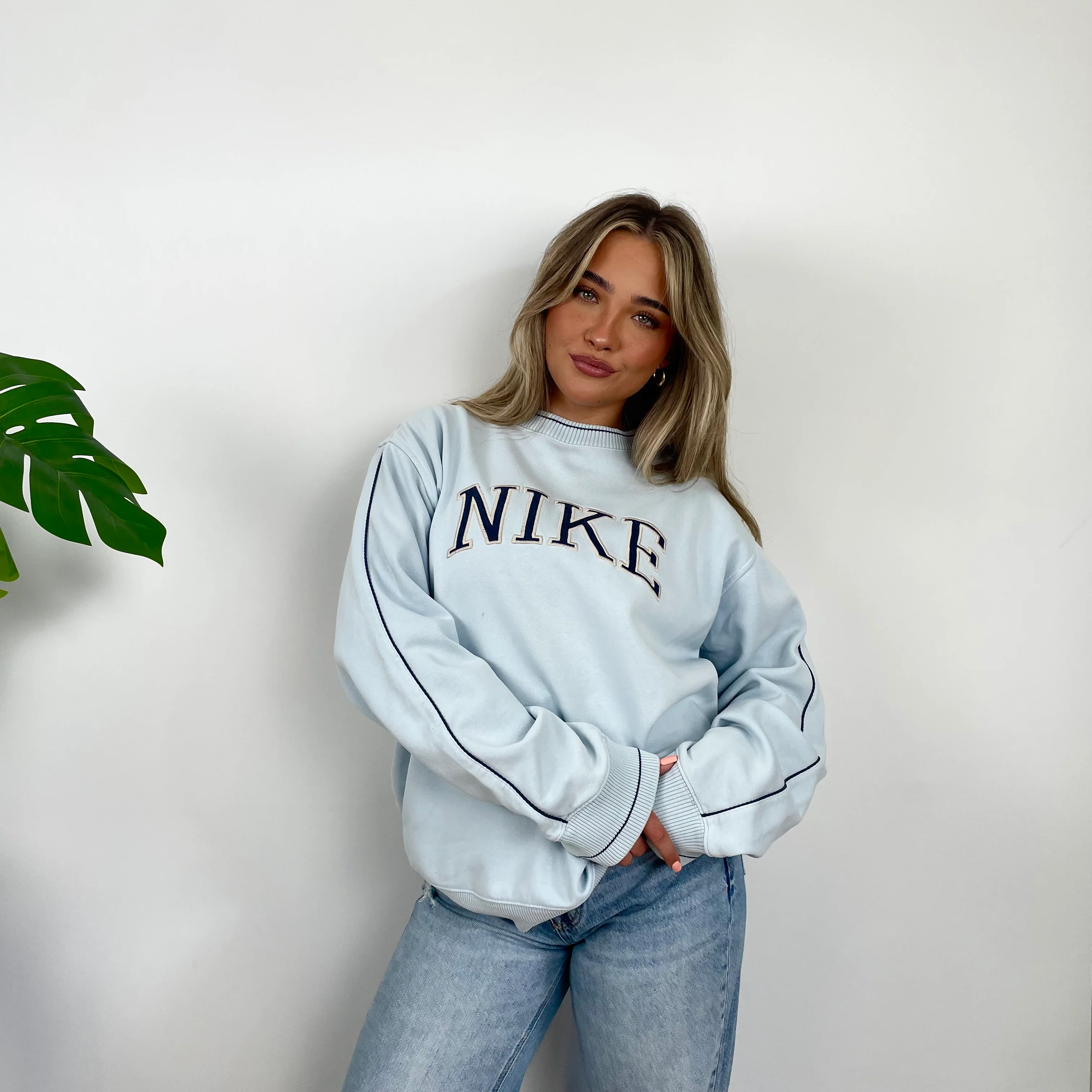 Nike Baby Blue Embroidered Spell Out Sweatshirt (L) - Image 2