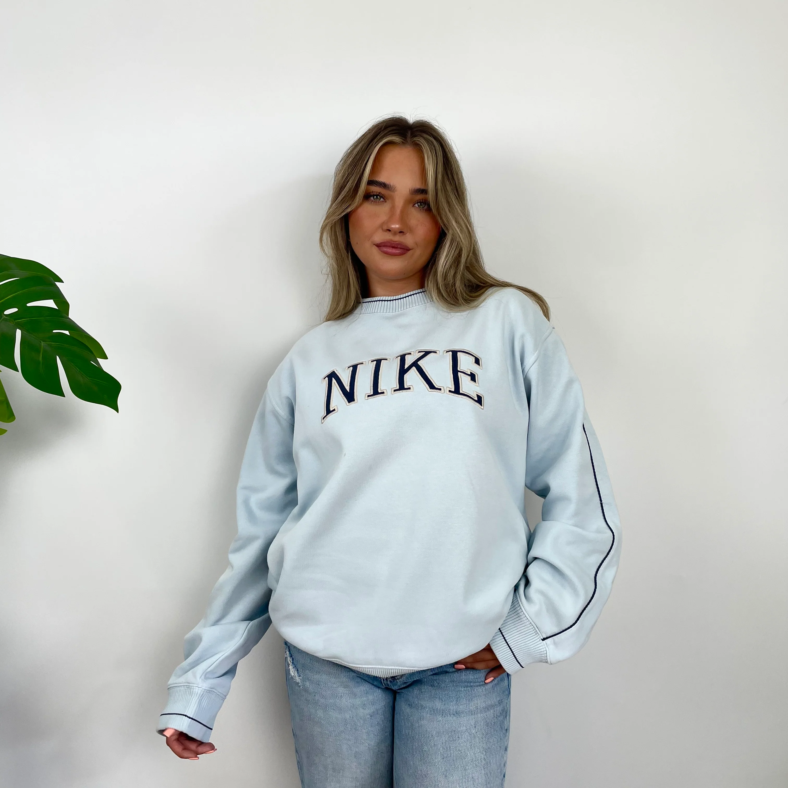 Nike Baby Blue Embroidered Spell Out Sweatshirt (L) - Image 3