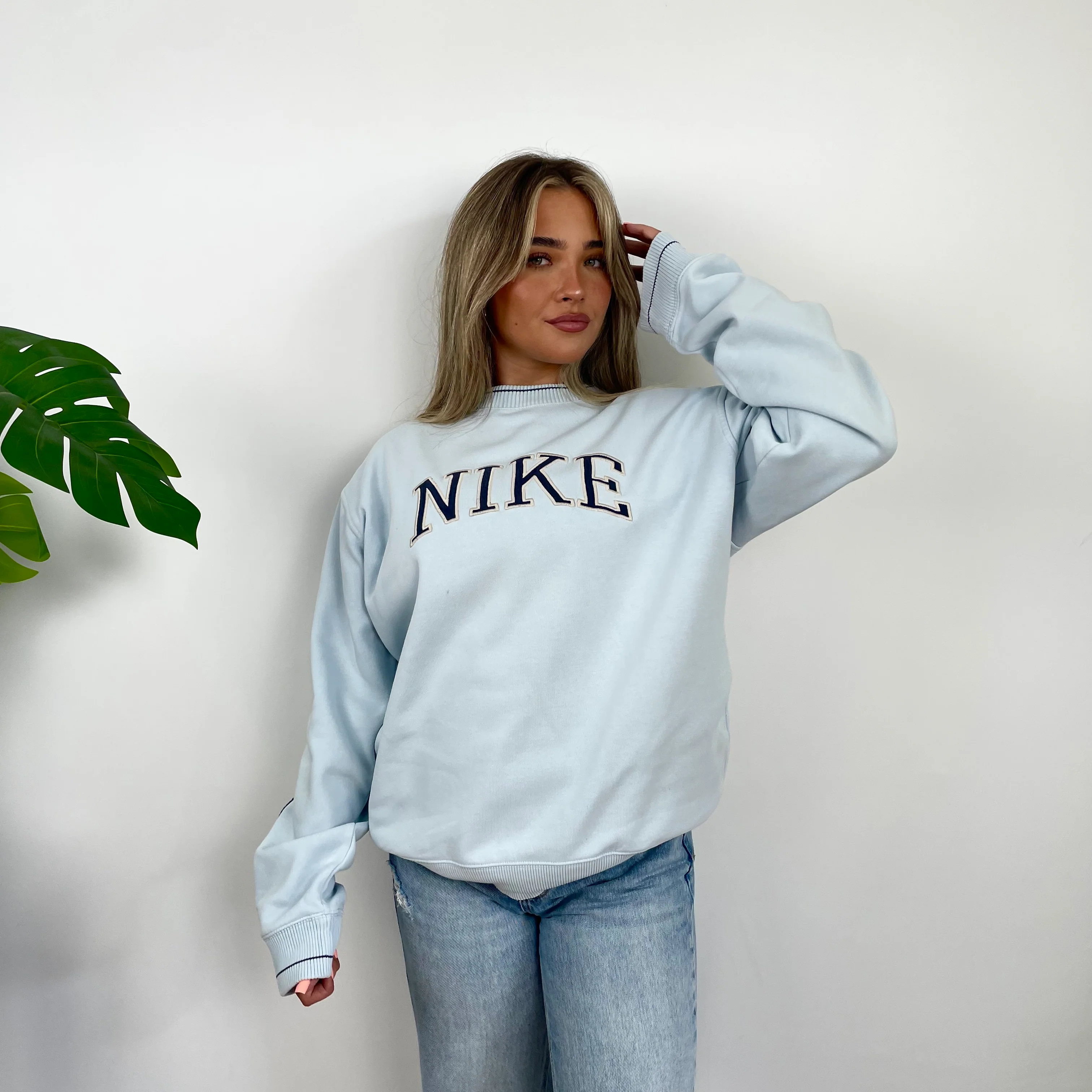 Nike Baby Blue Embroidered Spell Out Sweatshirt (L) - Image 4