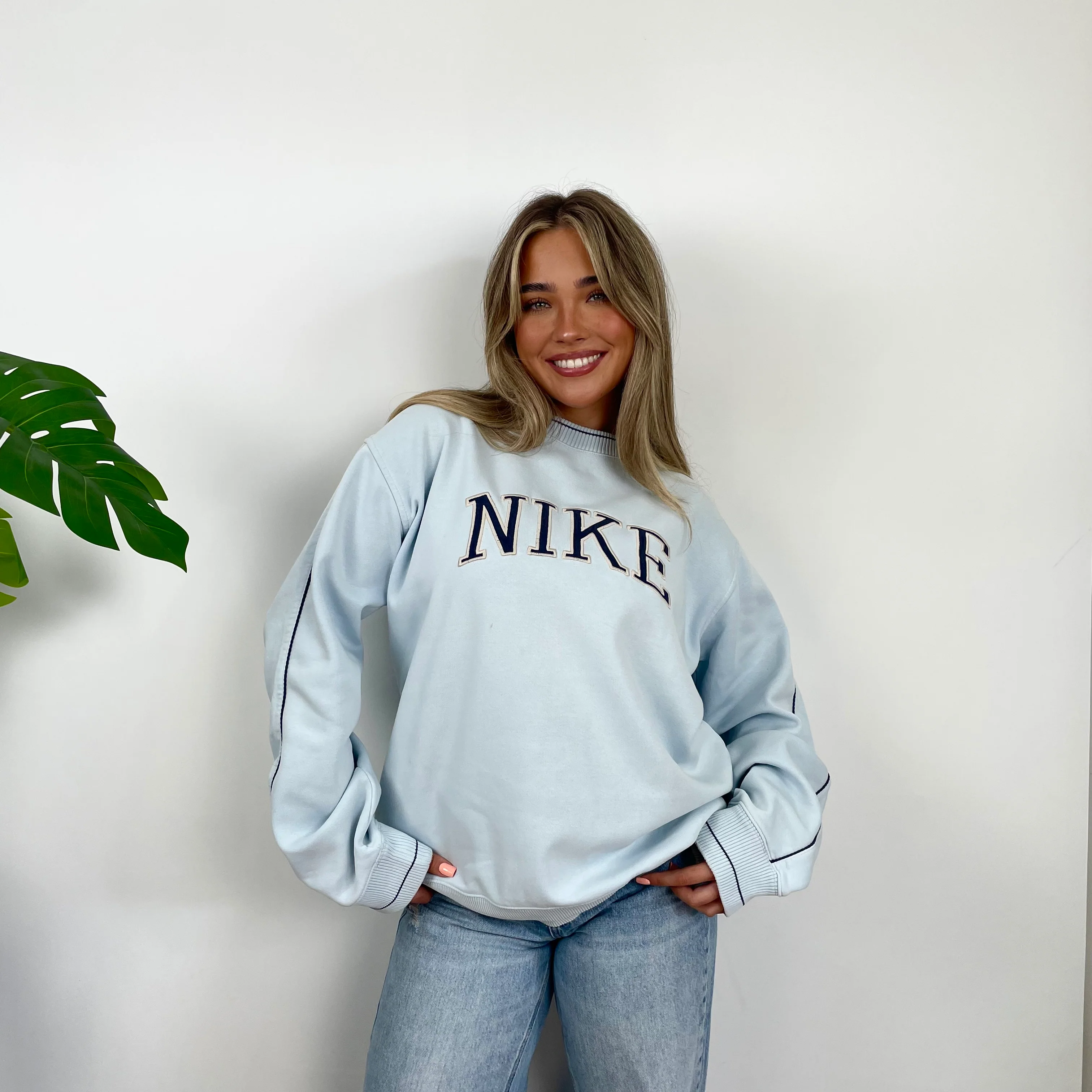 Nike Baby Blue Embroidered Spell Out Sweatshirt (L) - Image 5
