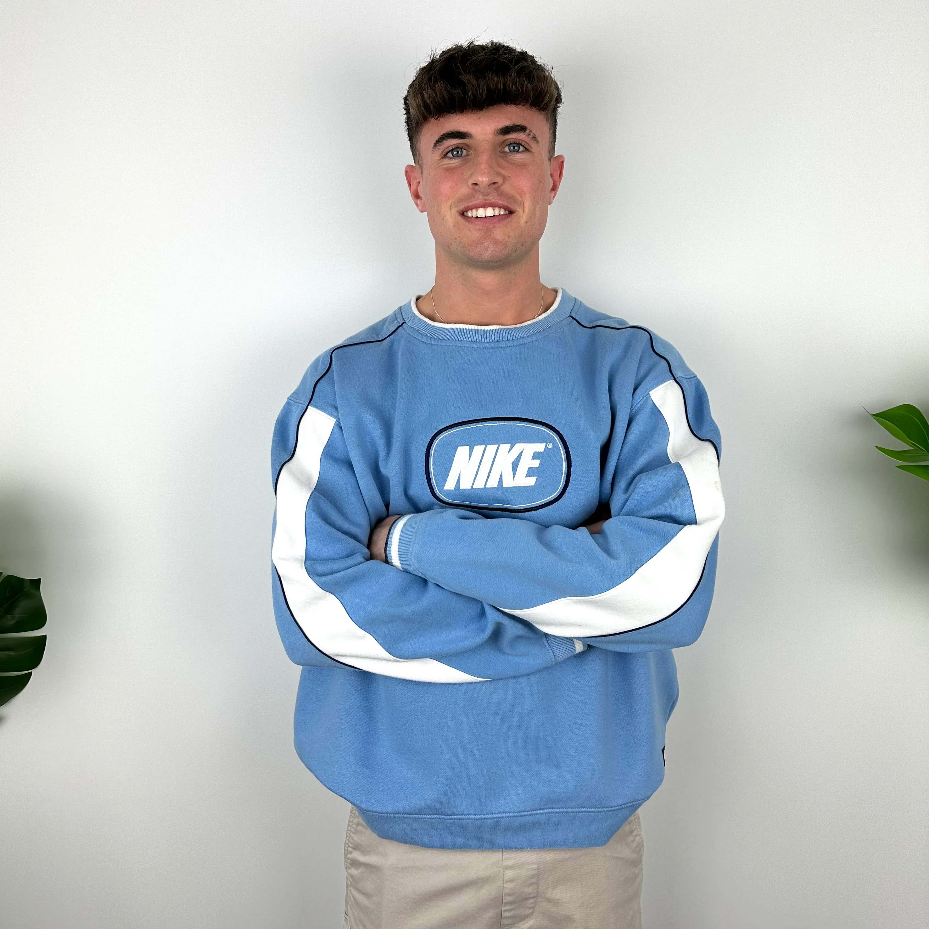 Nike Baby Blue Embroidered Spell Out Sweatshirt (XL)