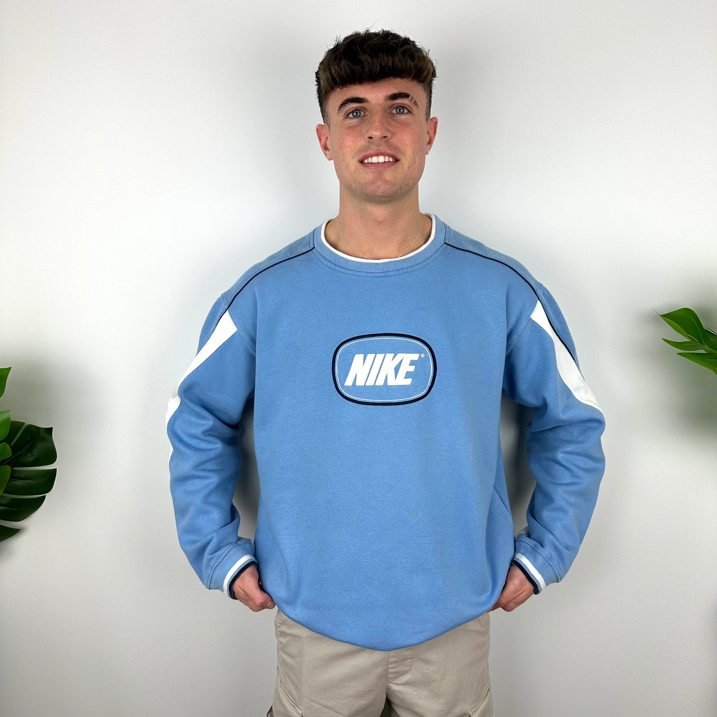 Nike Baby Blue Embroidered Spell Out Sweatshirt (XL) - Image 2