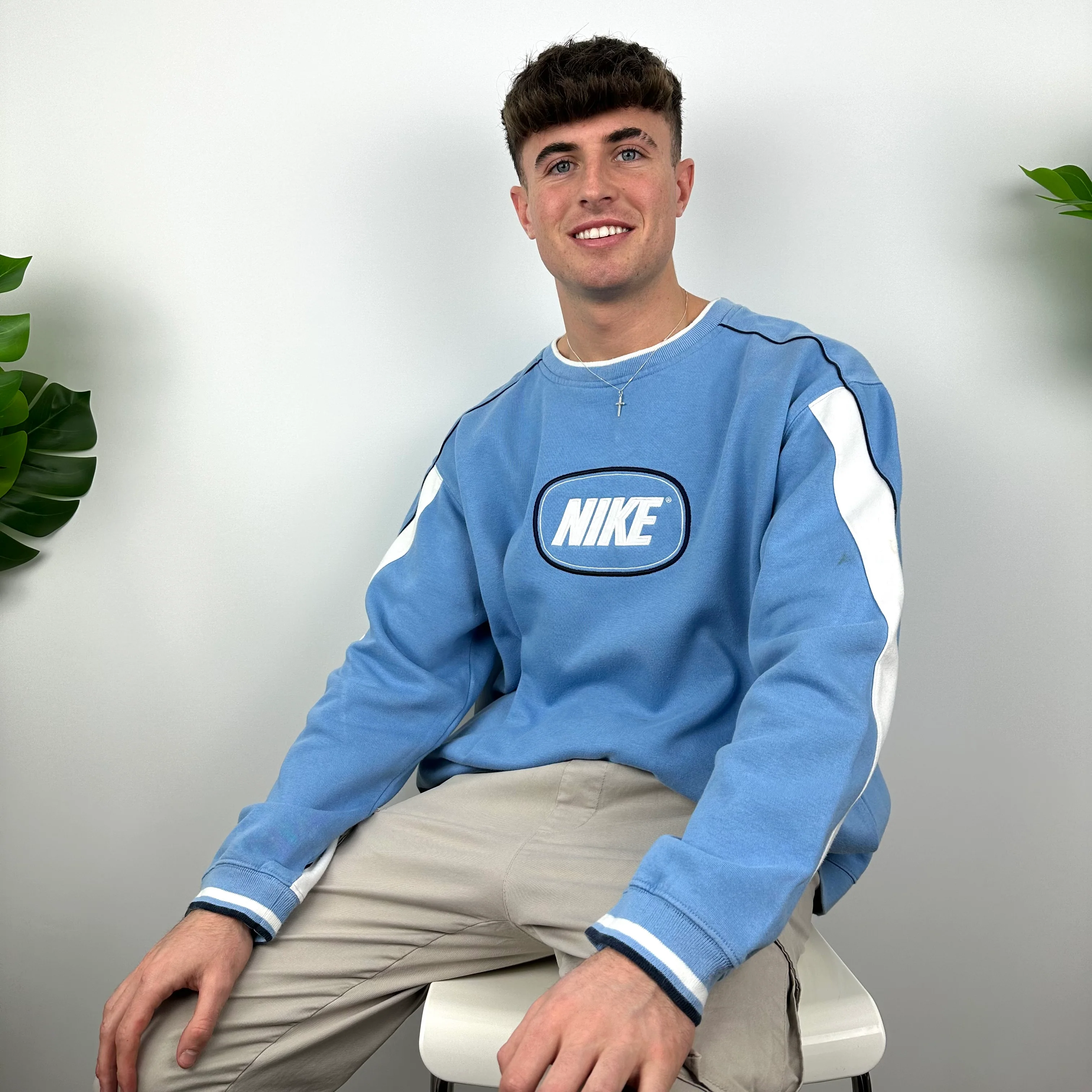 Nike Baby Blue Embroidered Spell Out Sweatshirt (XL) - Image 8
