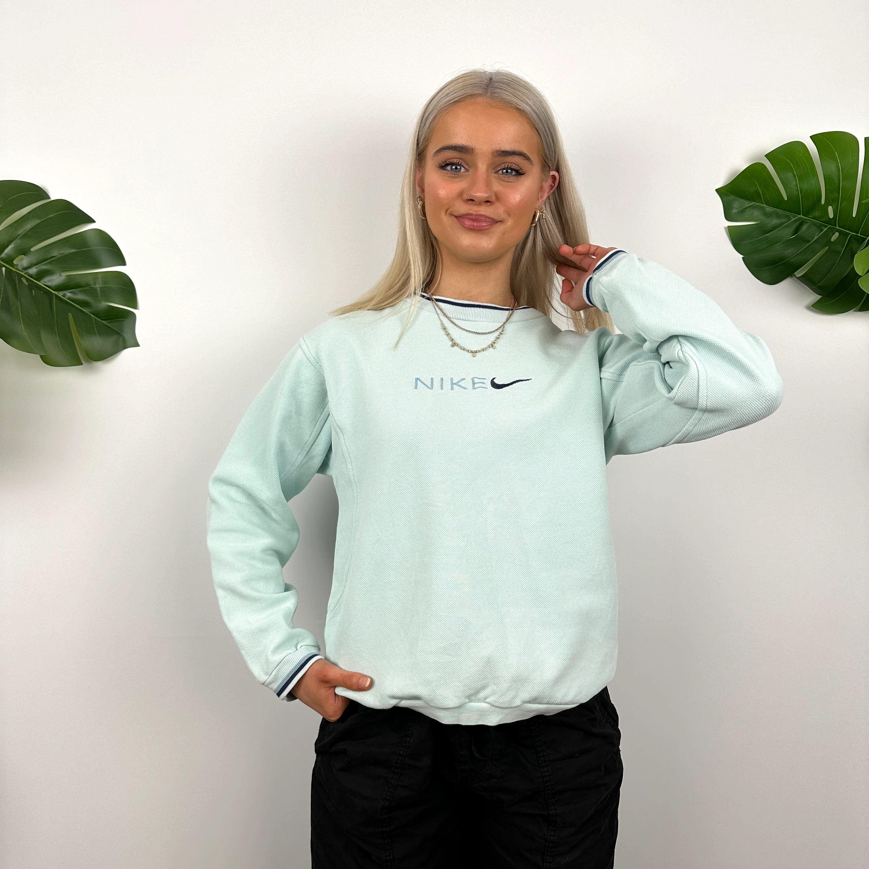 Nike Baby Blue Embroidered Spell Out Sweatshirt (XS) - Image 3
