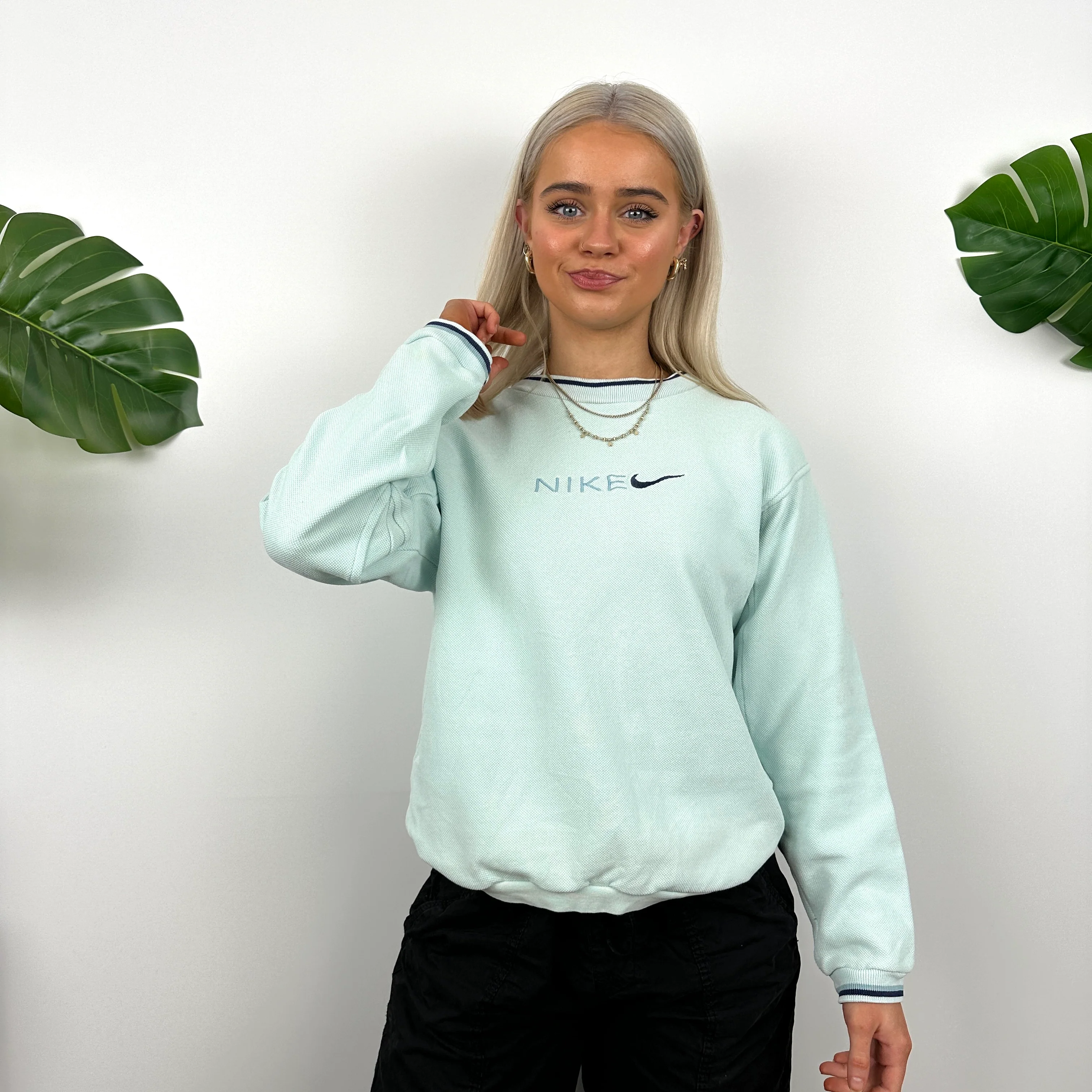 Nike Baby Blue Embroidered Spell Out Sweatshirt (XS) - Image 4