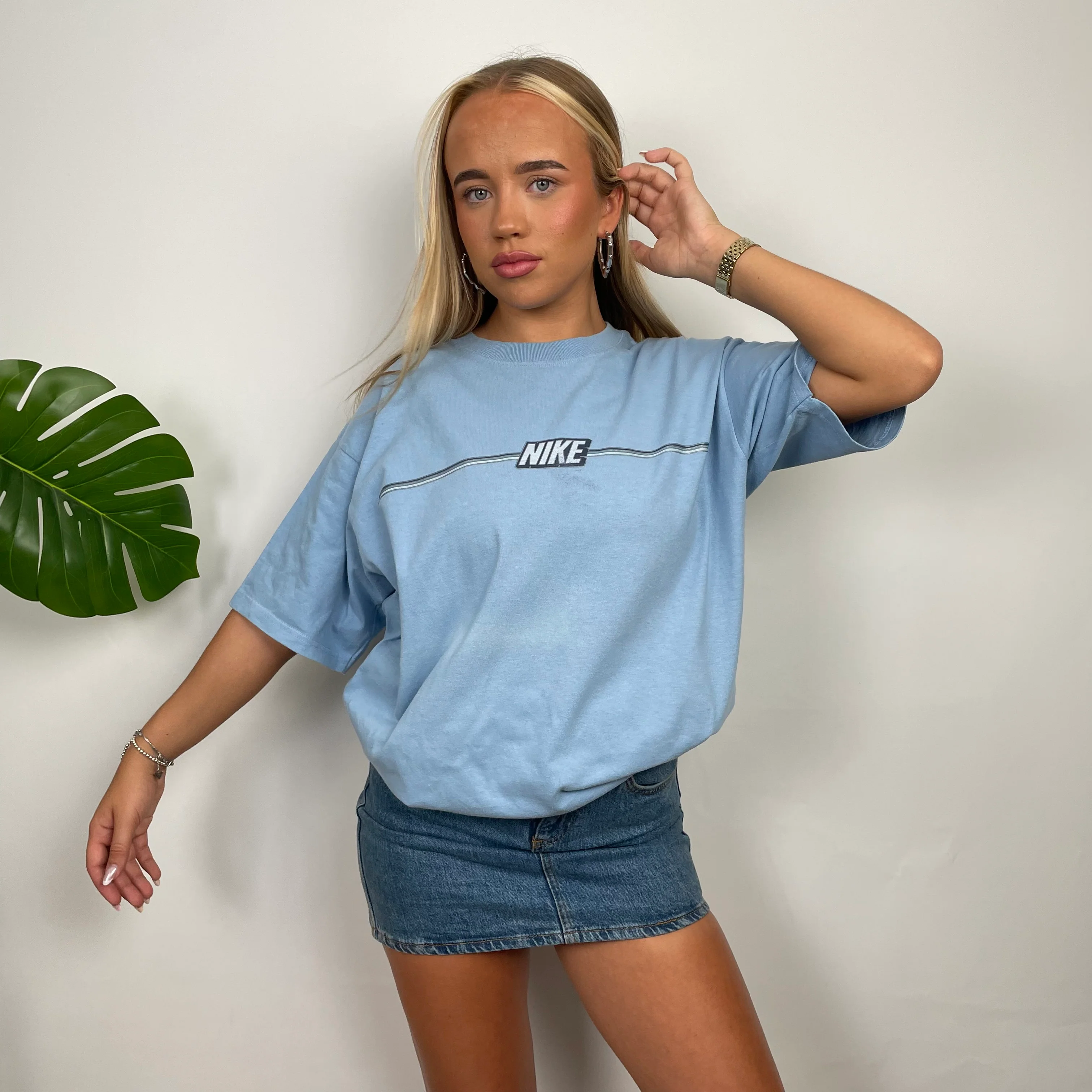 Nike Baby Blue Embroidered Spell Out T Shirt (M)