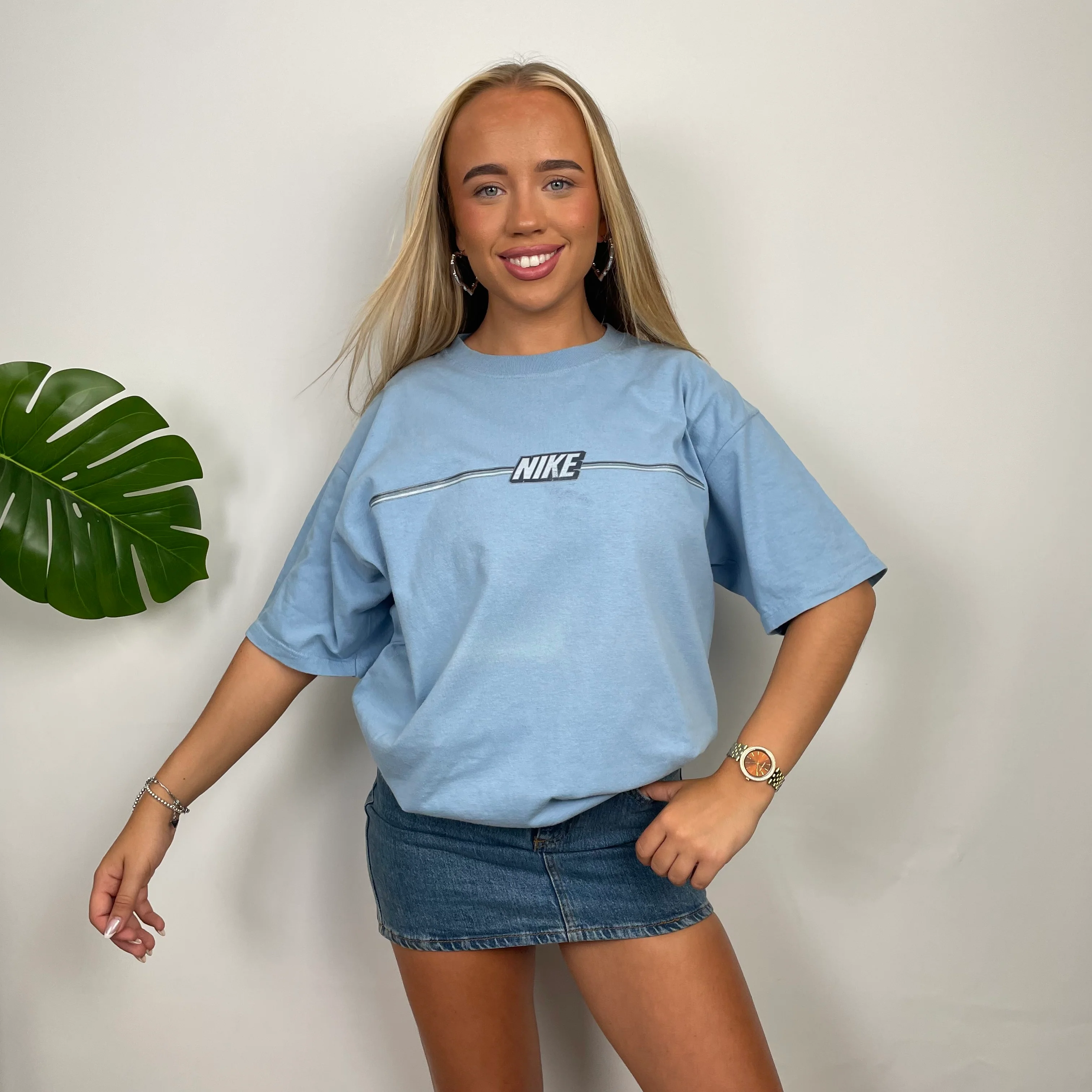 Nike Baby Blue Embroidered Spell Out T Shirt (M) - Image 3