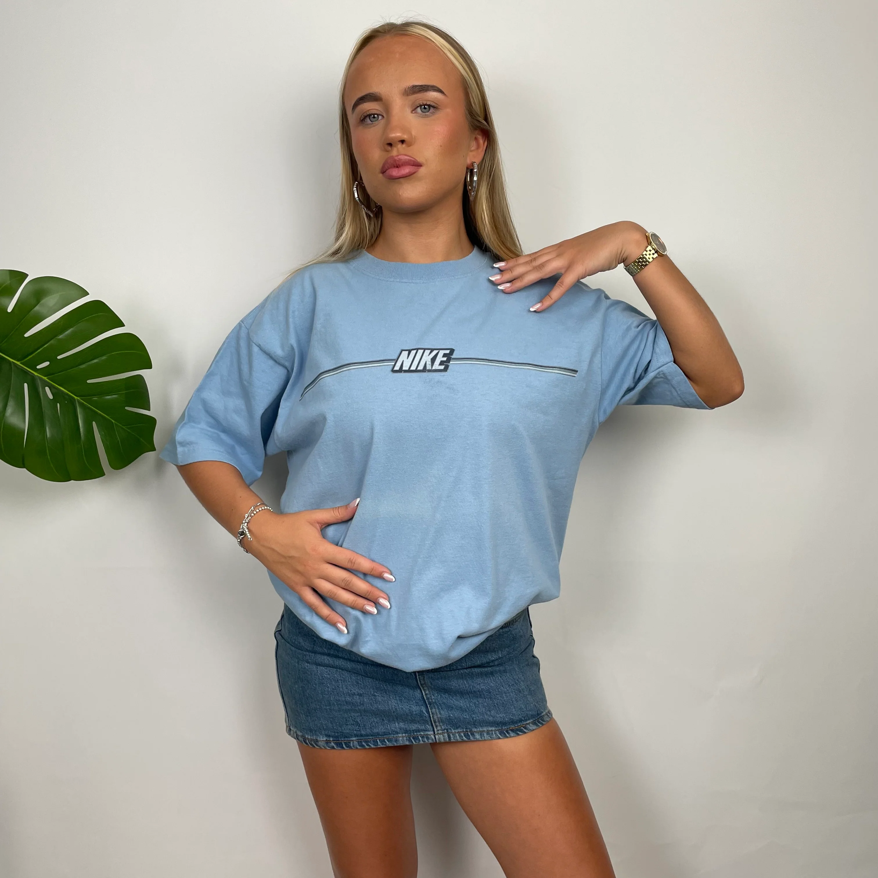 Nike Baby Blue Embroidered Spell Out T Shirt (M) - Image 6
