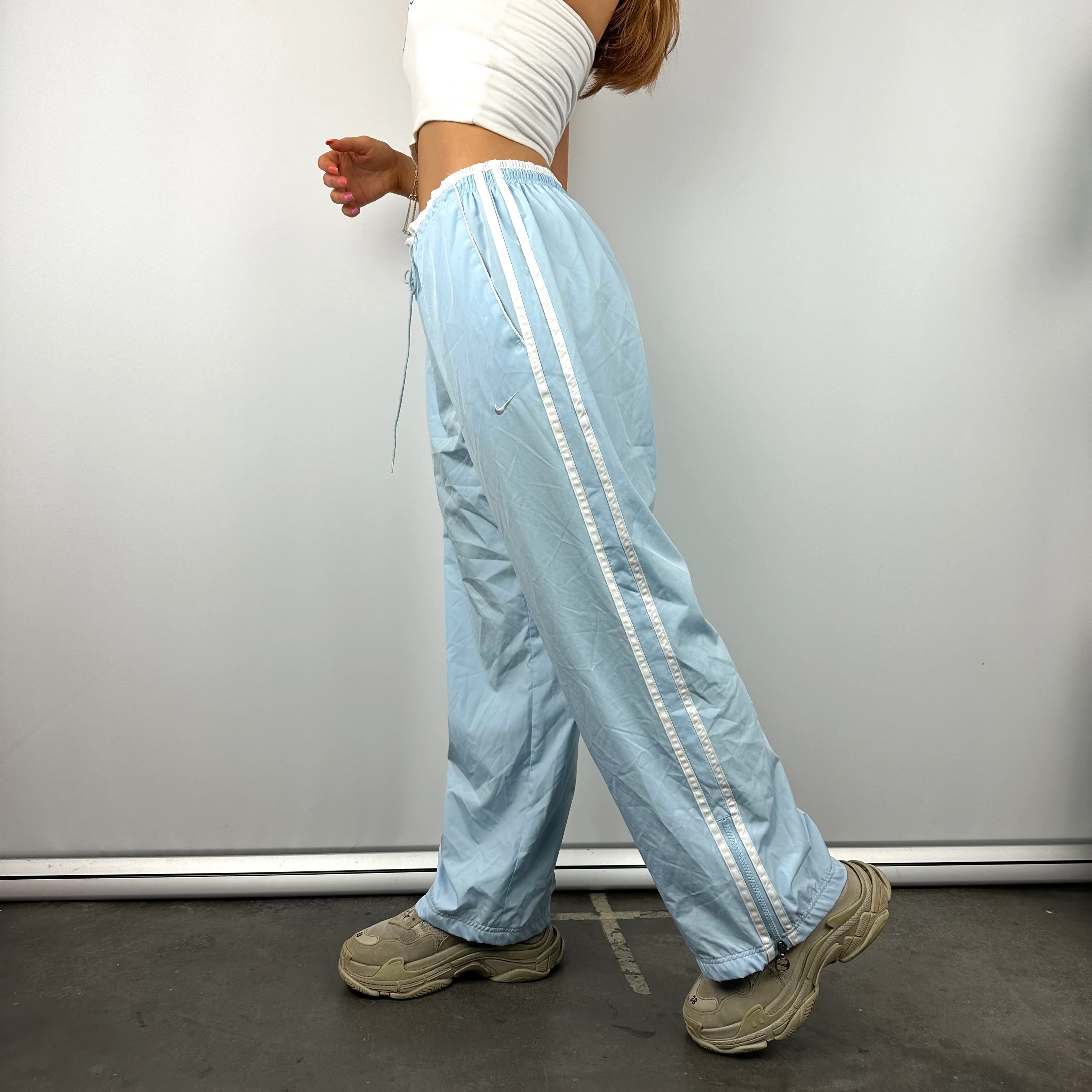 Nike Baby Blue Embroidered Swoosh Track Pants (M) - Image 4