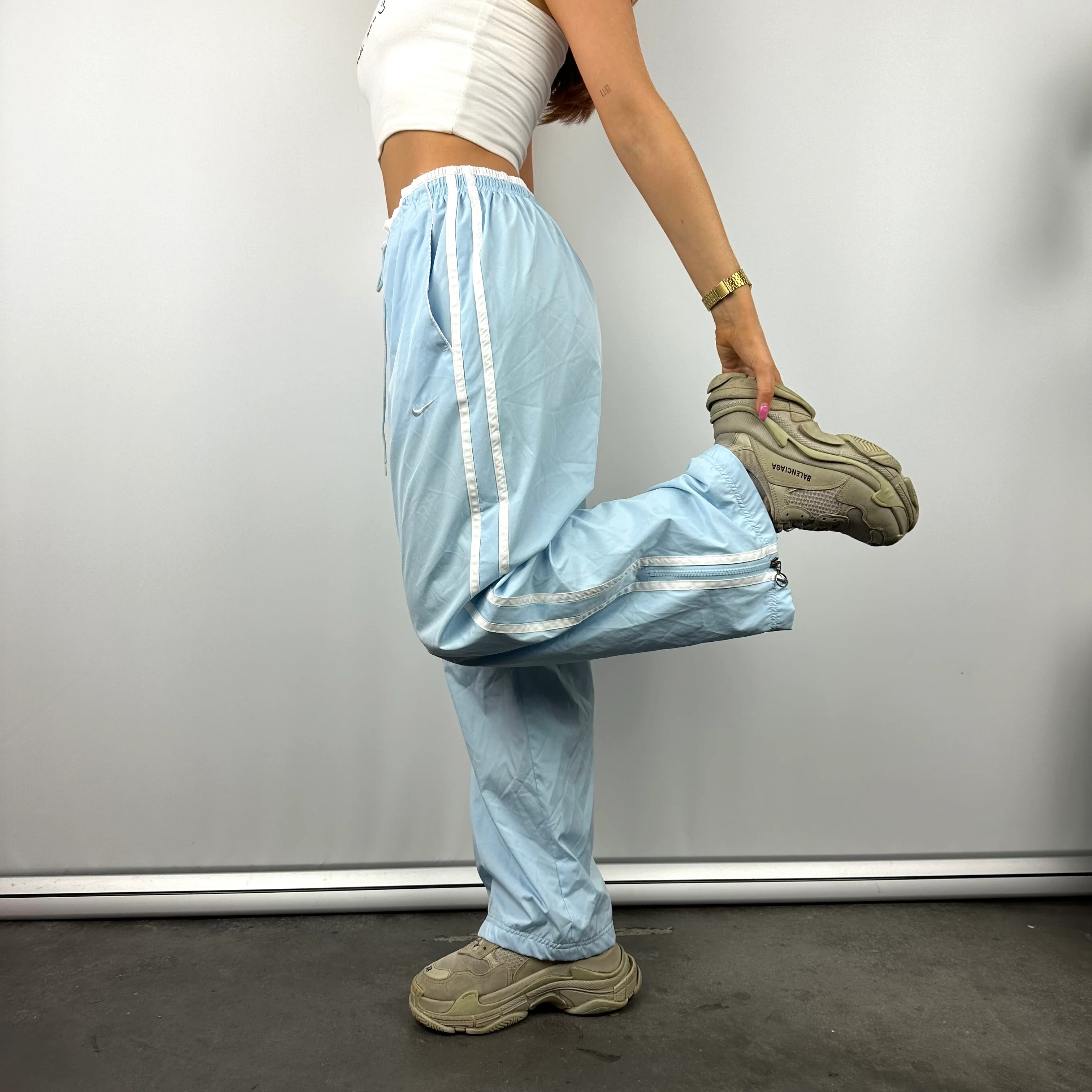 Nike Baby Blue Embroidered Swoosh Track Pants (M) - Image 6