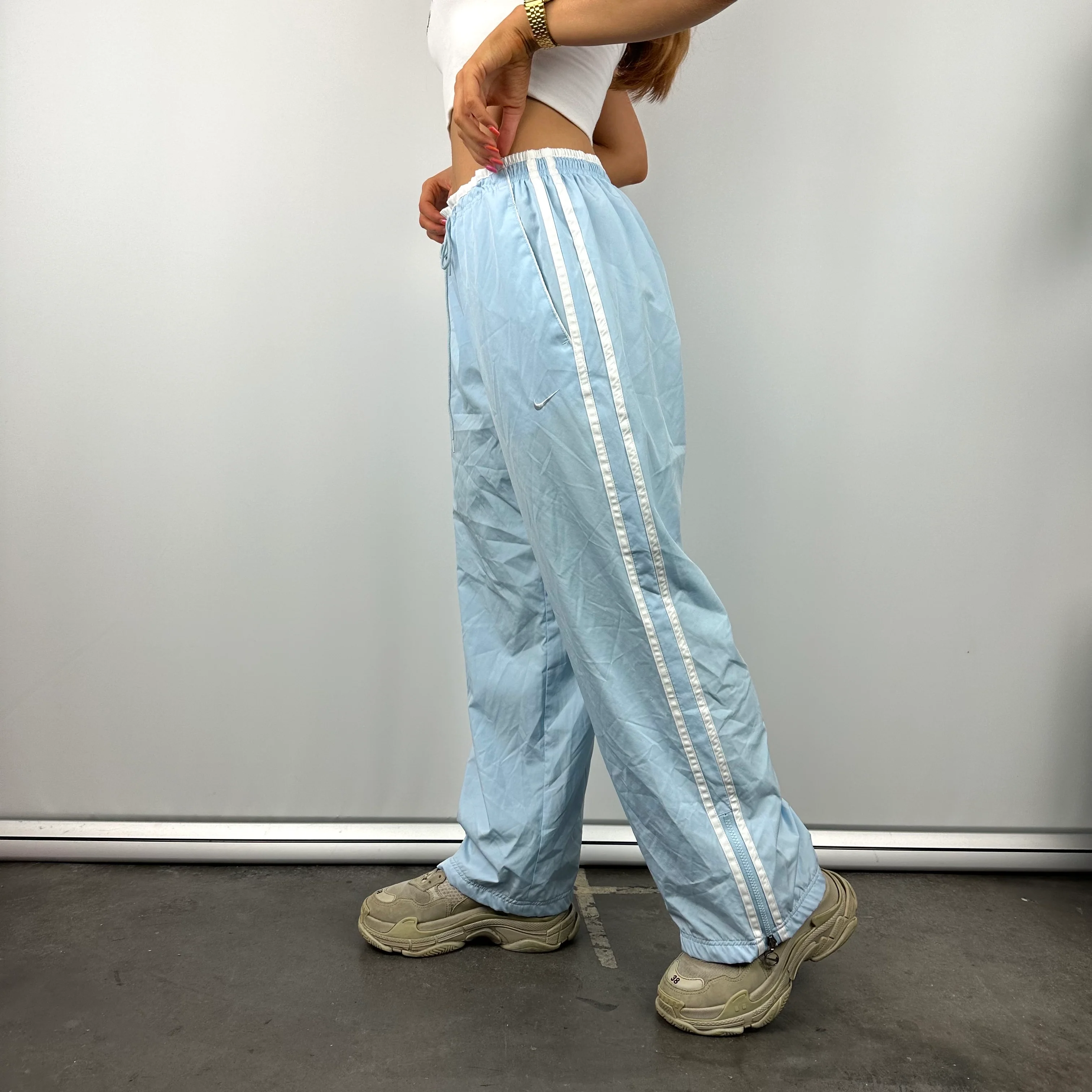 Nike Baby Blue Embroidered Swoosh Track Pants (M) - Image 7