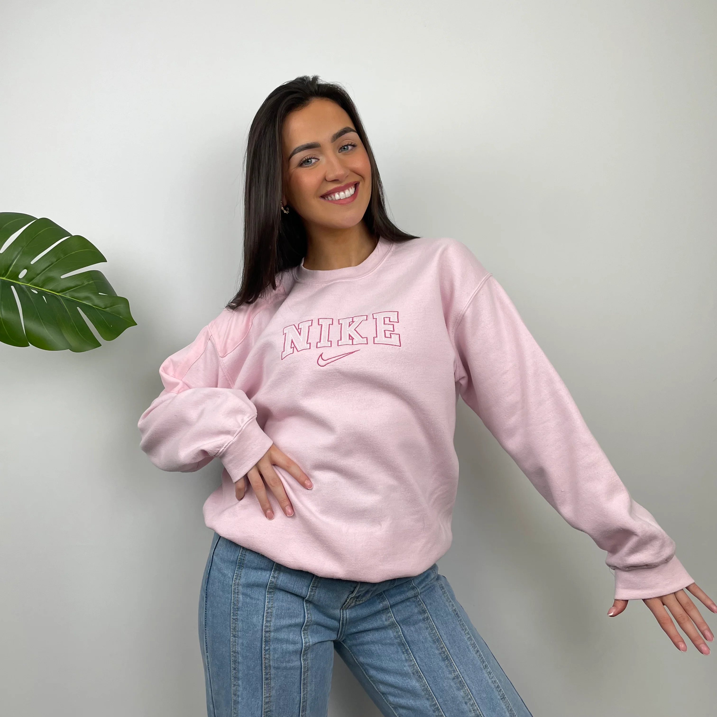 Nike Baby Pink Embroidered Spell Out Sweatshirt (M) - Image 2