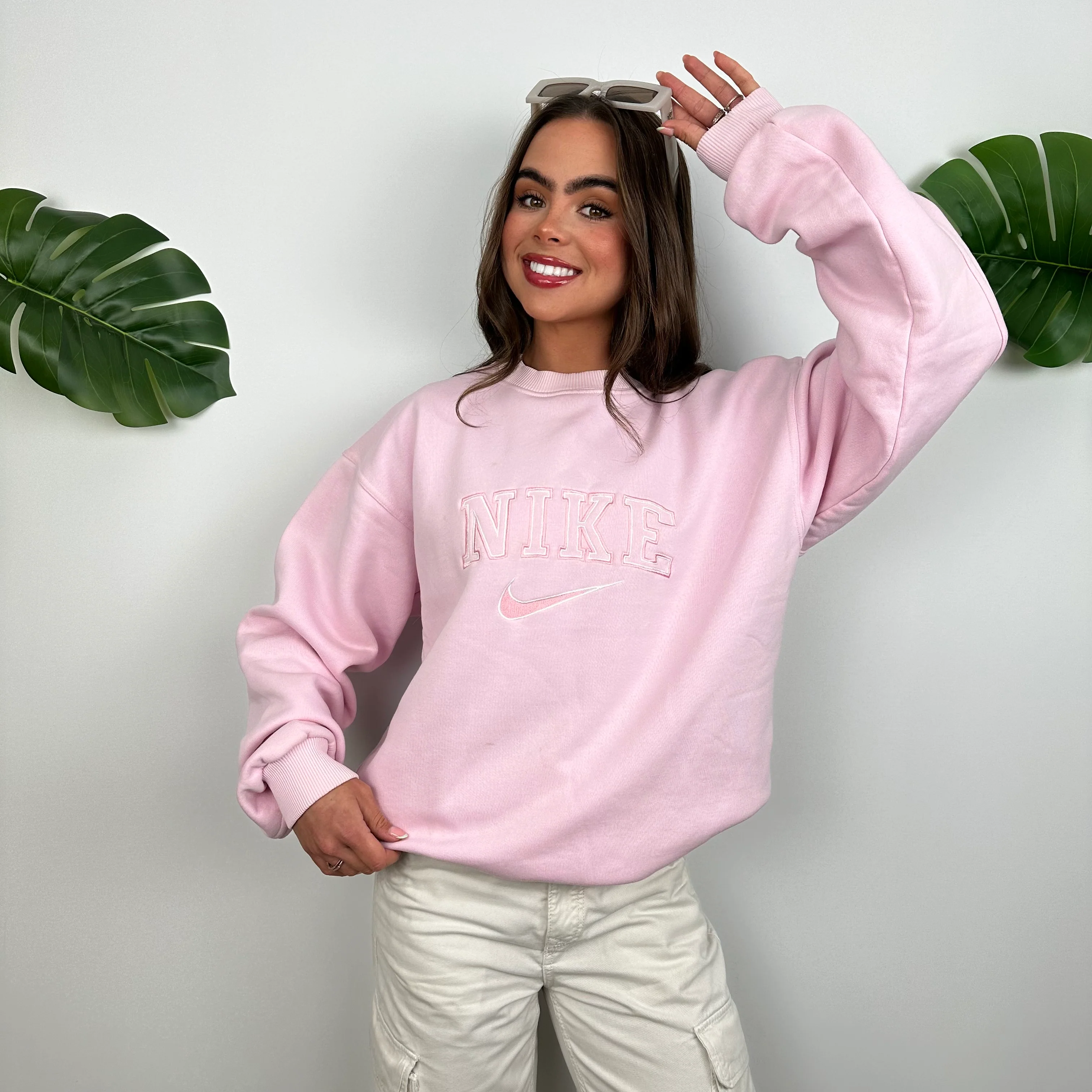 Nike Baby Pink Embroidered Spell Out Sweatshirt (M) - Image 4
