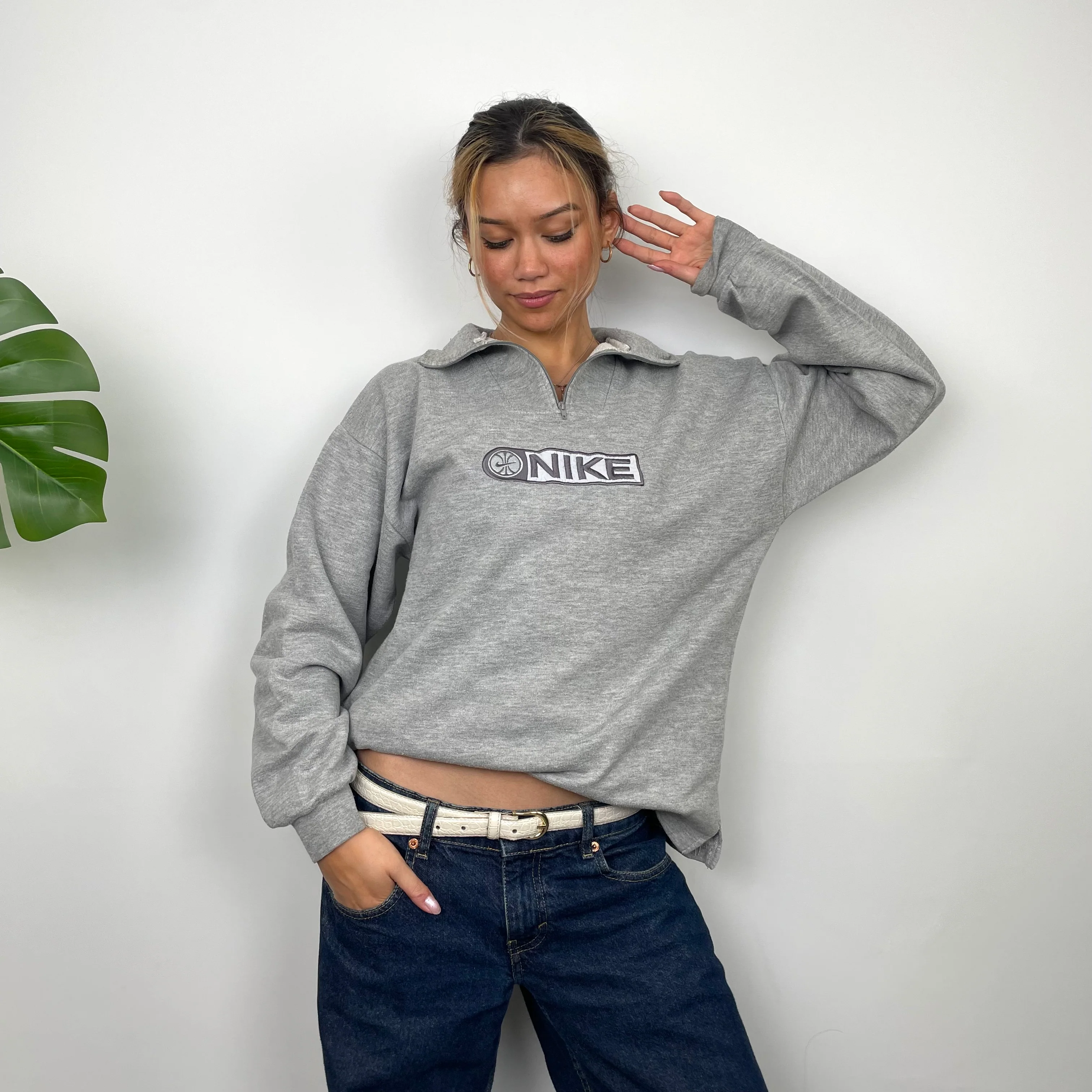 Nike Basketball Grey Embroidered Spell Out Quarter Zip (M)