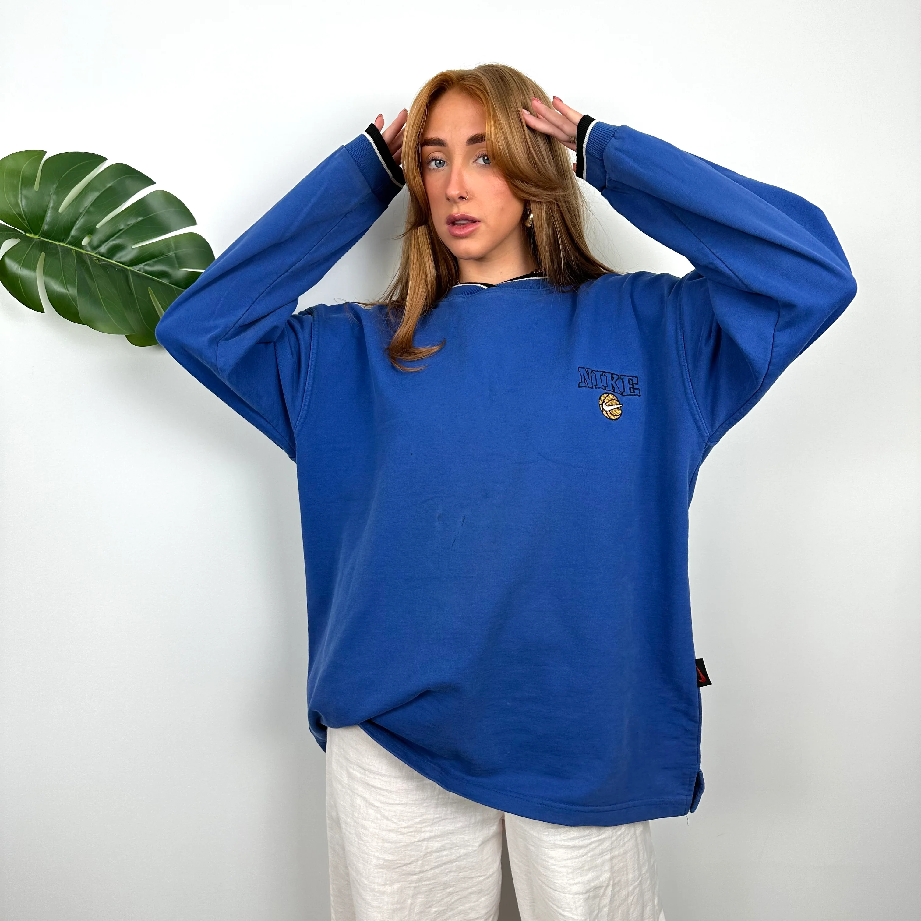 Nike Basketball RARE Blue Embroidered Spell Out Sweatshirt (M) - Image 4