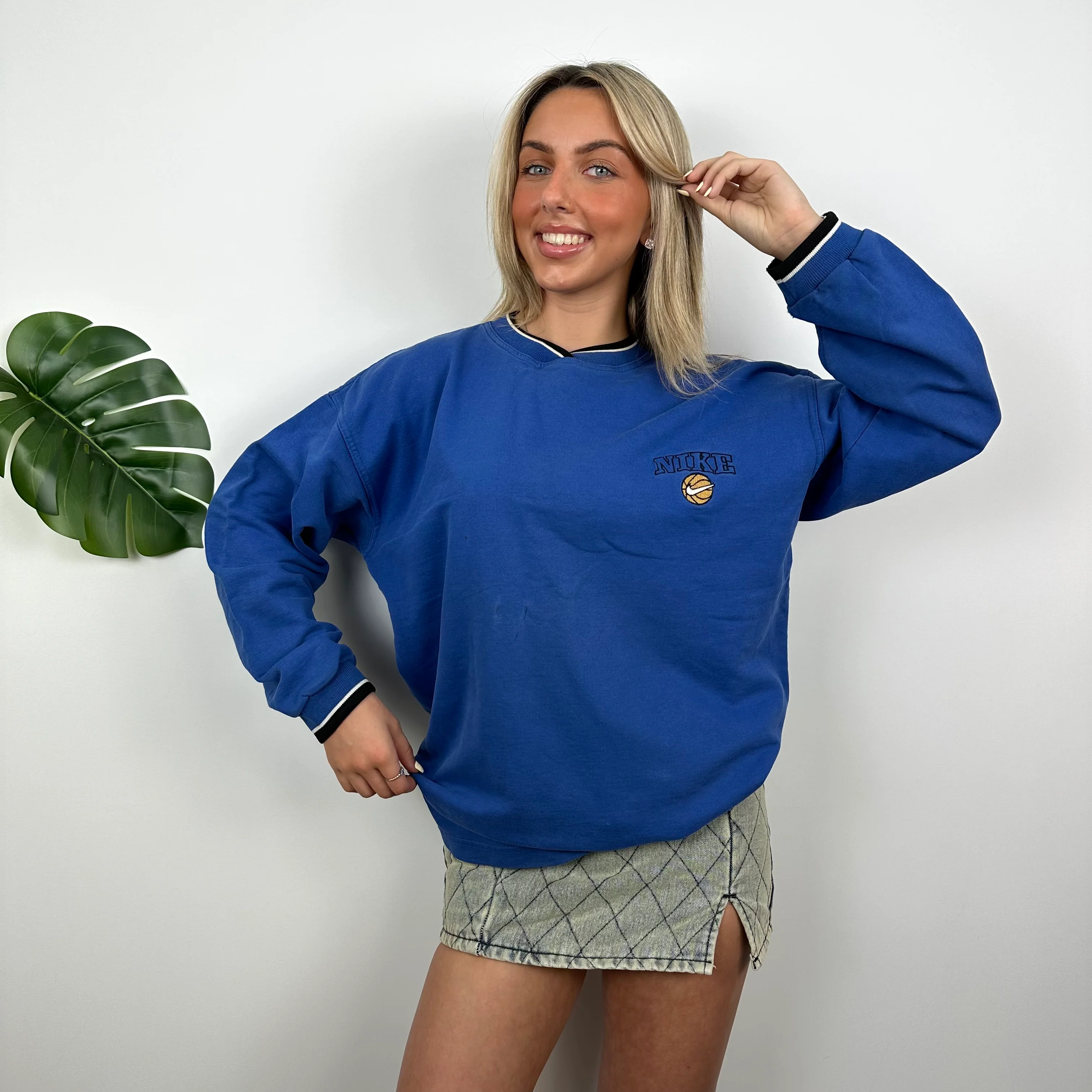 Nike Basketball RARE Blue Embroidered Spell Out Sweatshirt (M) - Image 5
