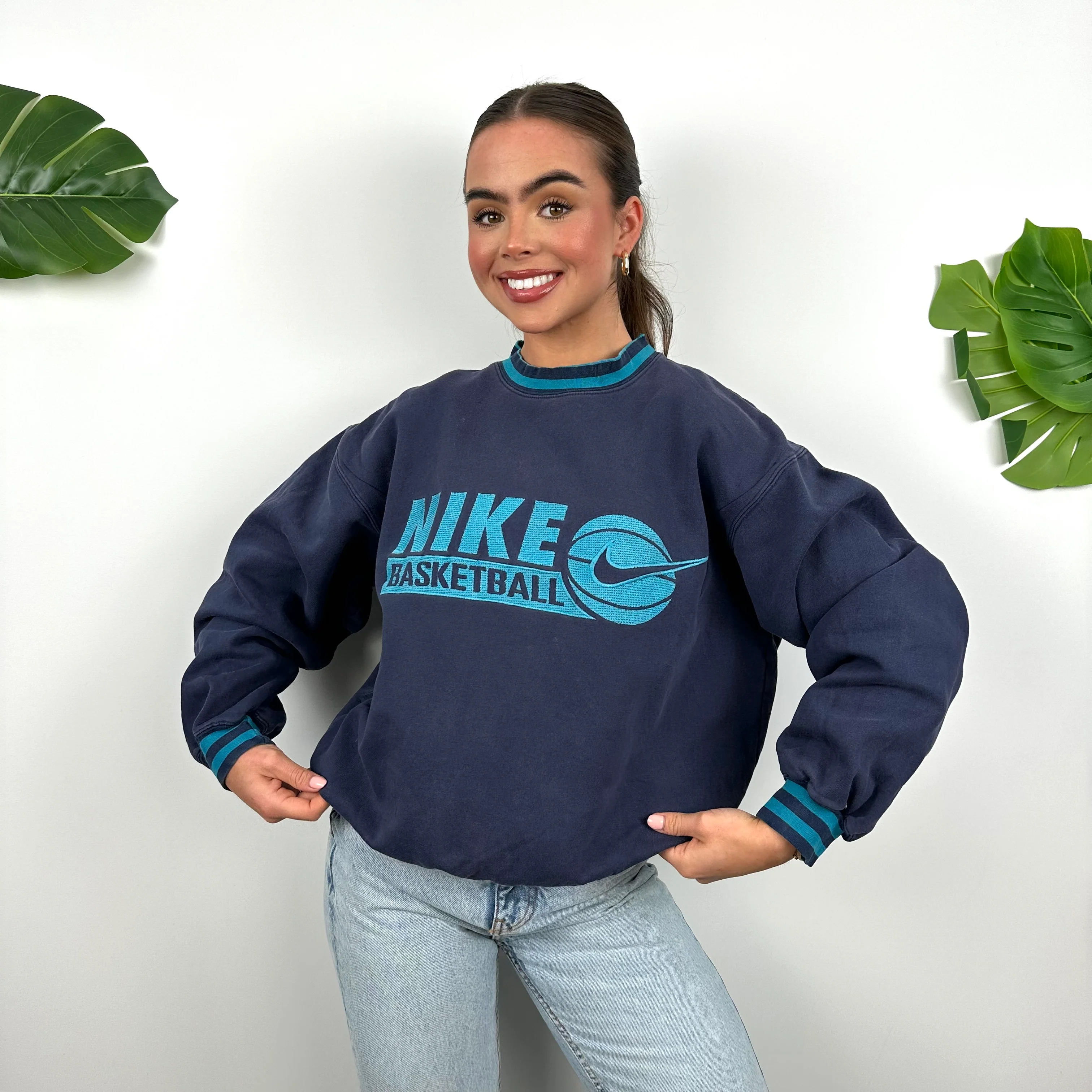 Nike Basketball RARE Navy Embroidered Spell Out Sweatshirt (S) - Image 3