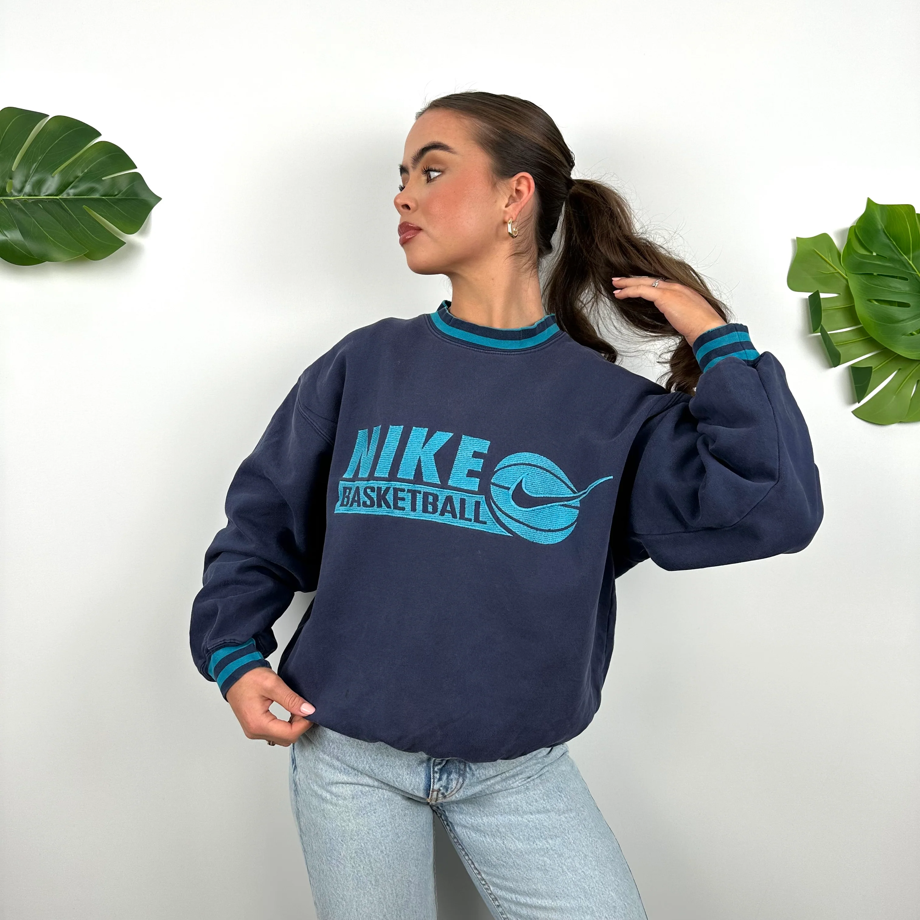 Nike Basketball RARE Navy Embroidered Spell Out Sweatshirt (S) - Image 4