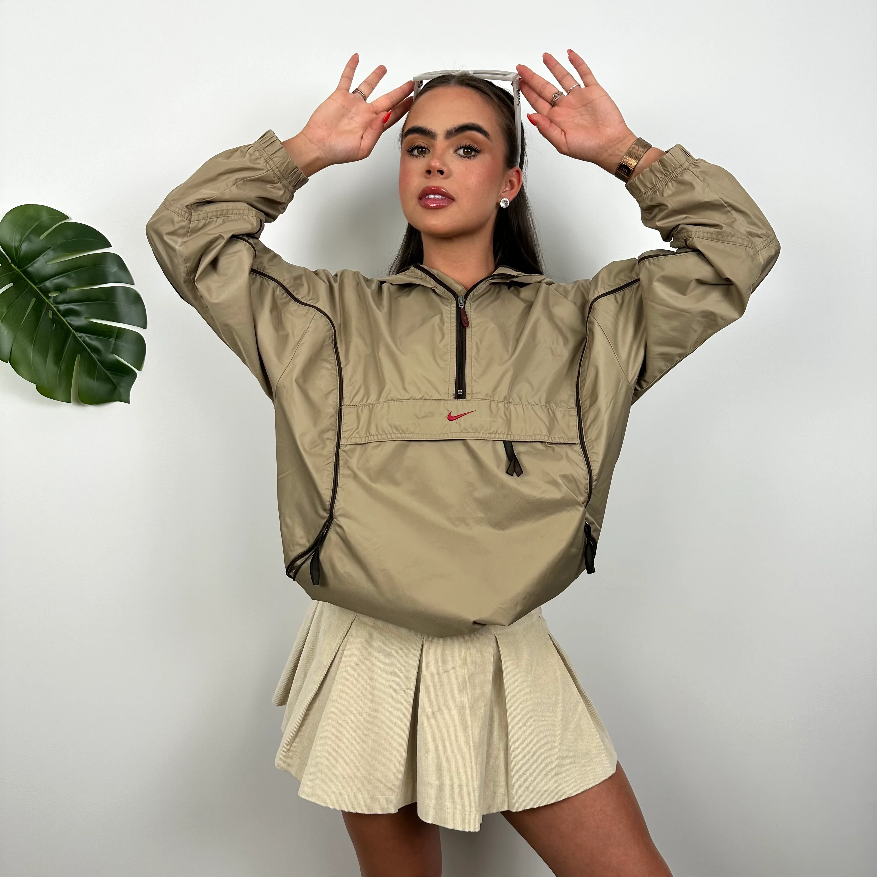 Nike Beige Embroidered Spell Out Quarter Zip Windbreaker (M) - Image 6