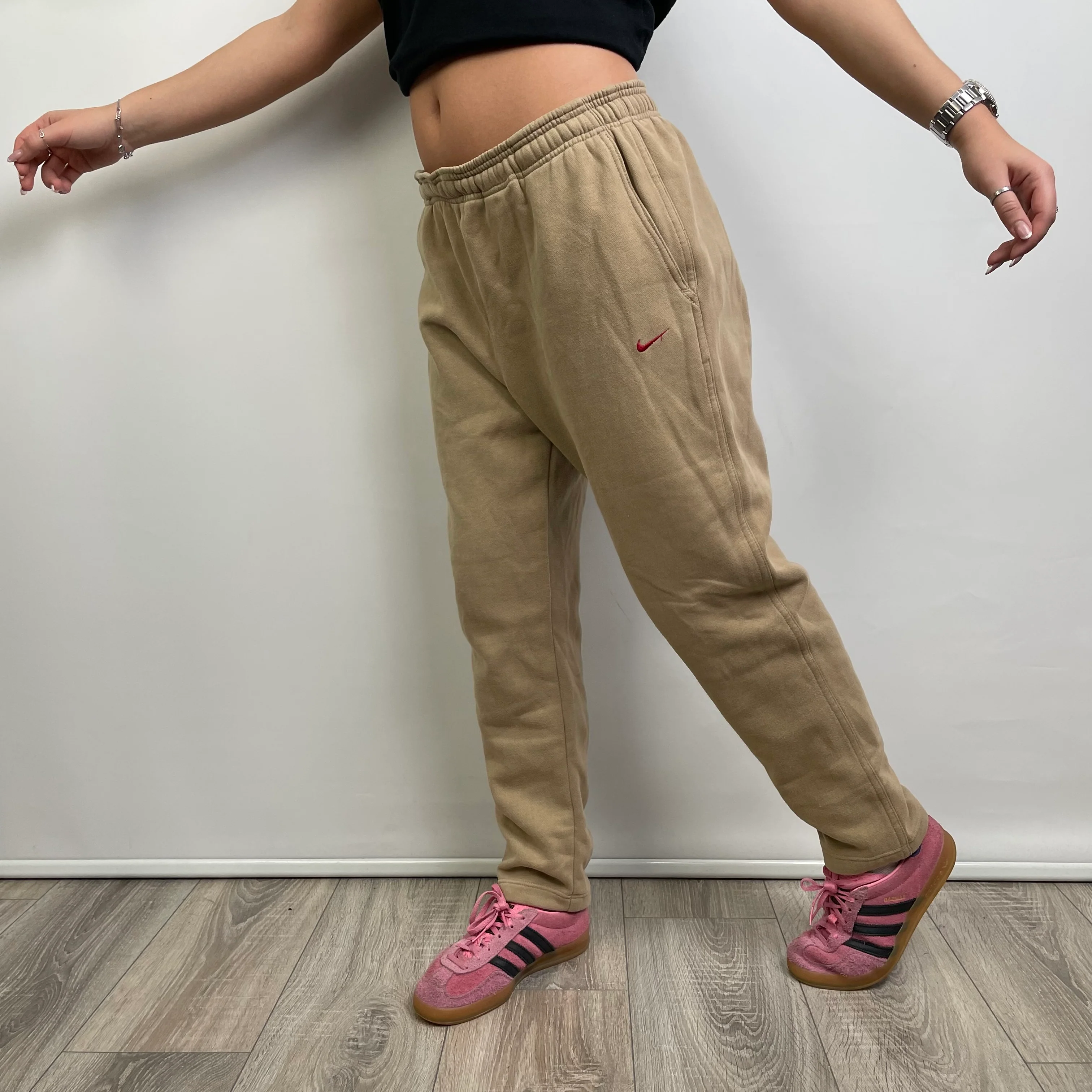 Nike Beige Embroidered Spell Out Track Pants (M) - Image 2