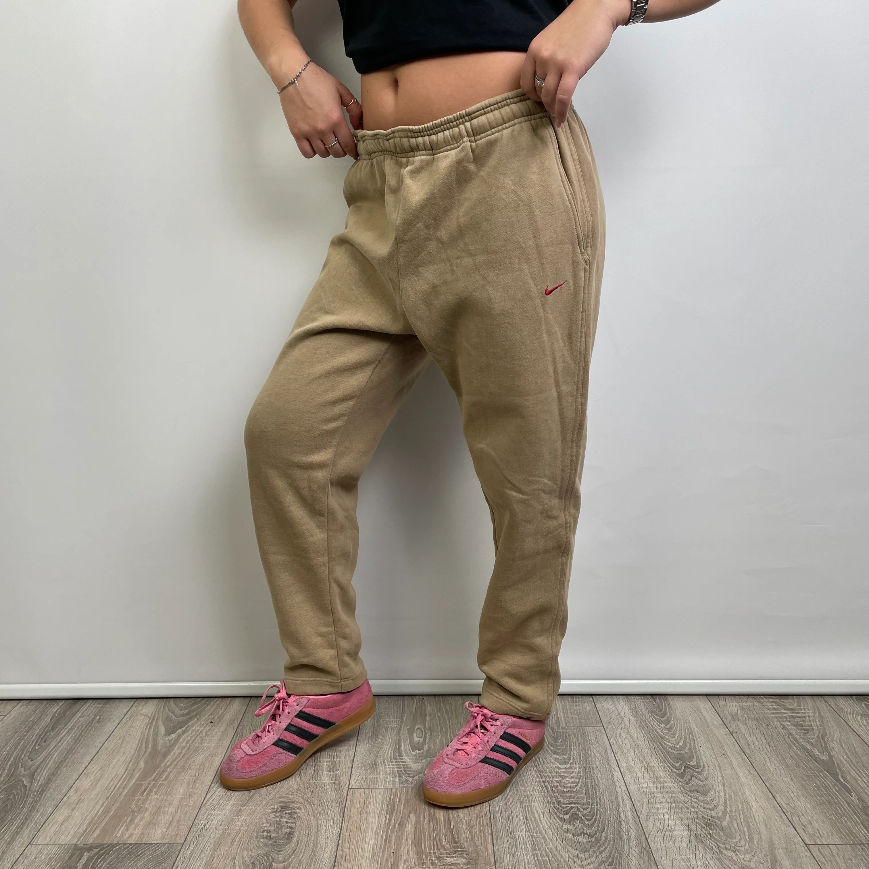 Nike Beige Embroidered Spell Out Track Pants (M) - Image 4