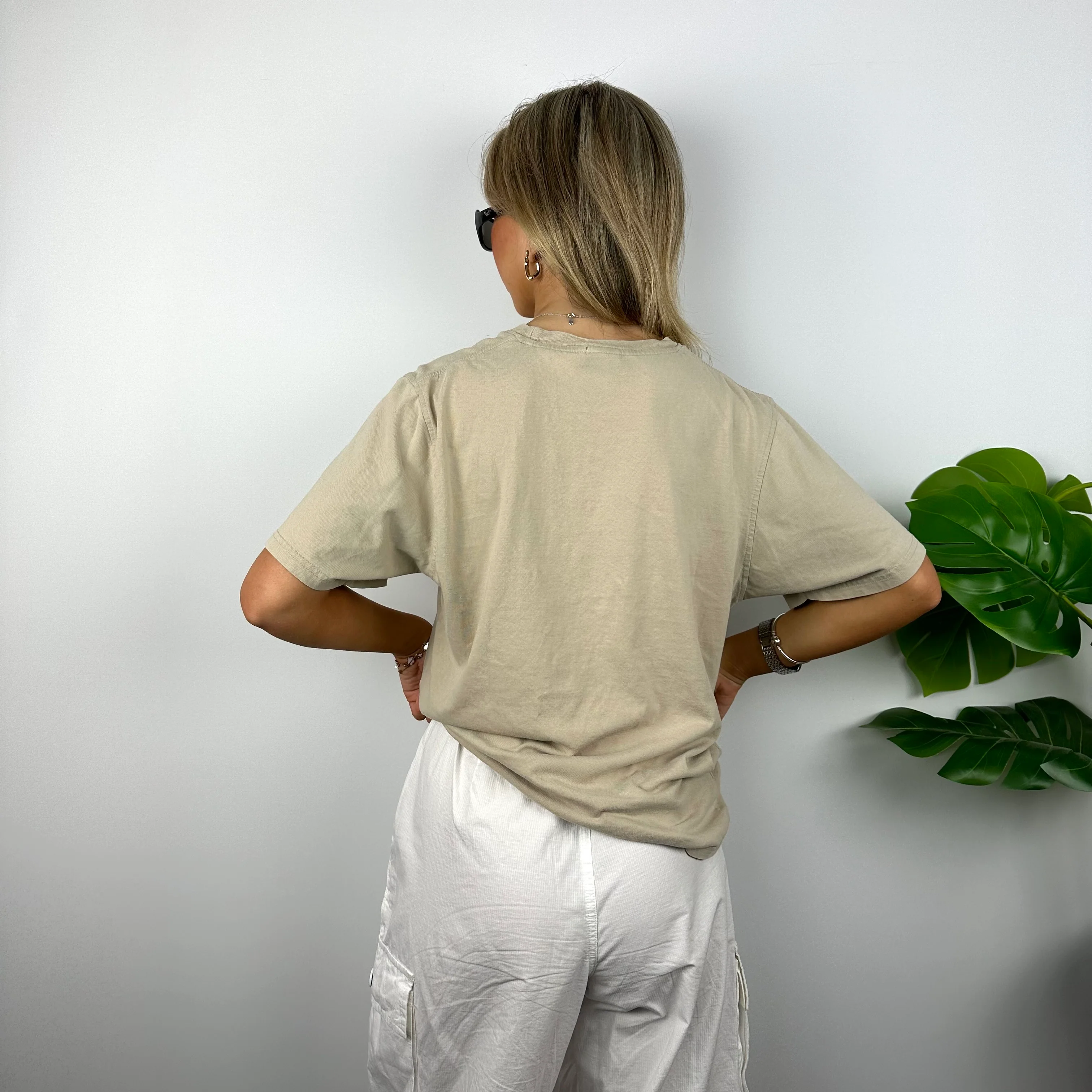 Nike Beige Embroidered Swoosh T Shirt (M) - Image 4