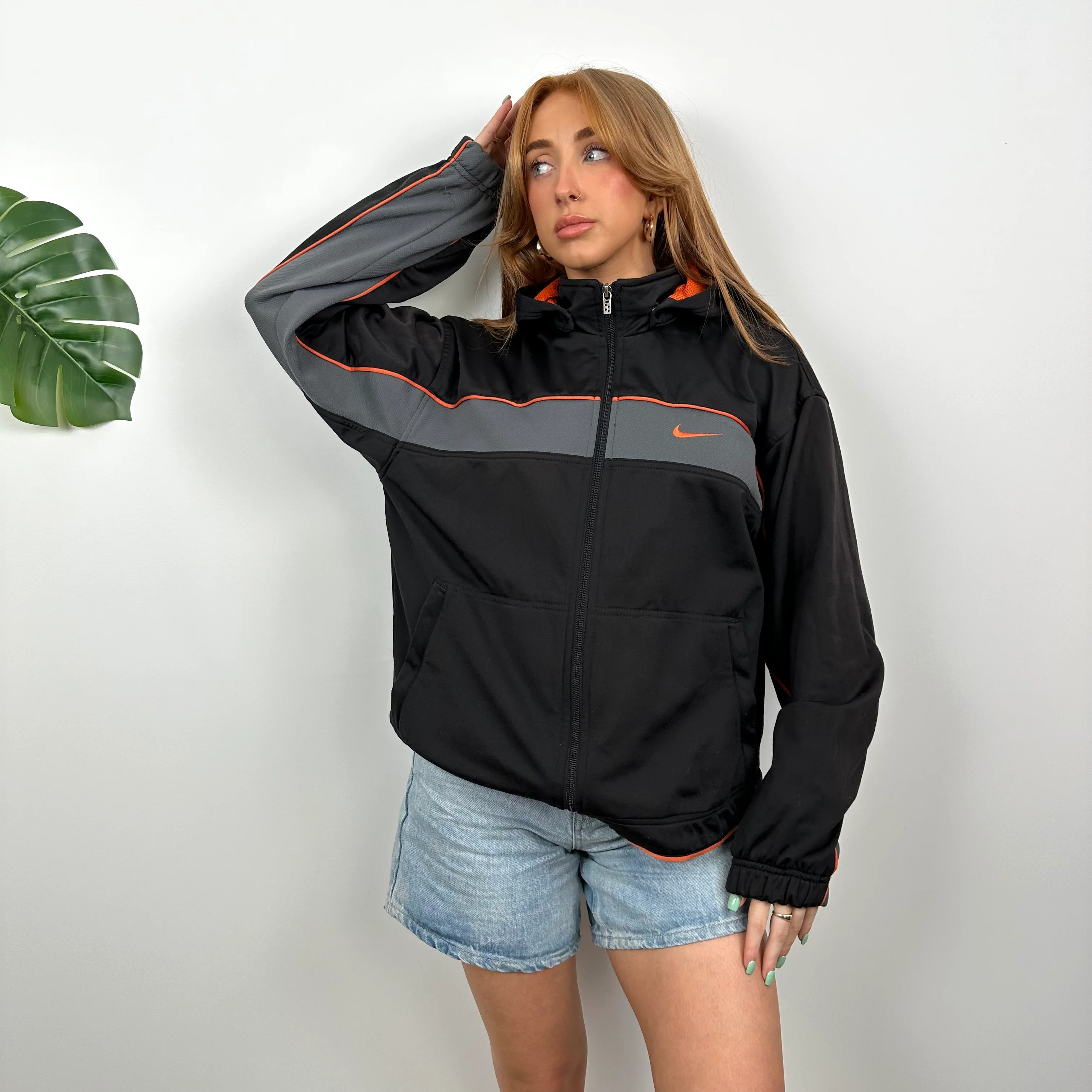 Nike Black and Grey Embroidered Swoosh Zip Up Hoodie Jacket (XL) - Image 5
