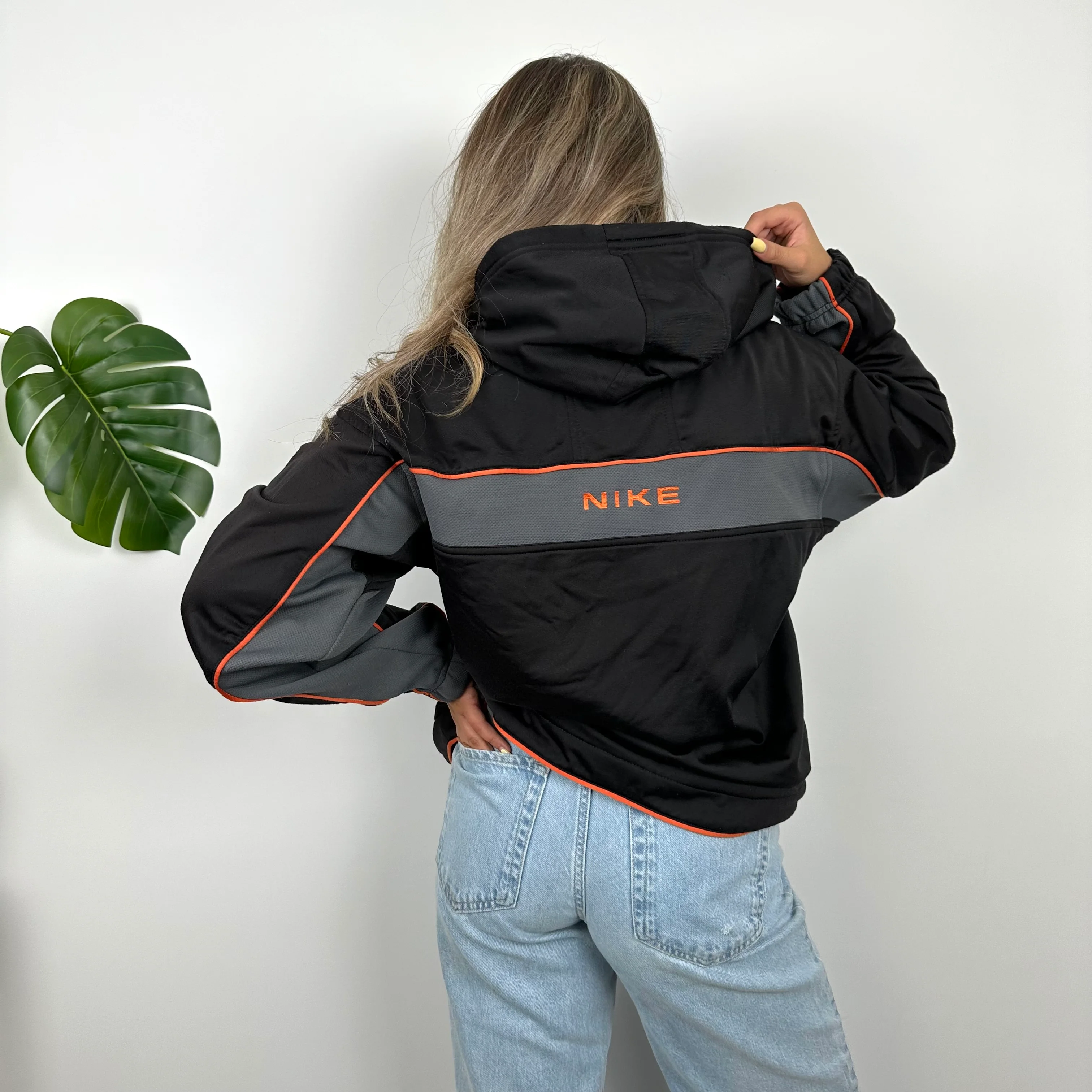 Nike Black and Grey Embroidered Swoosh Zip Up Hoodie Jacket (XL) - Image 3