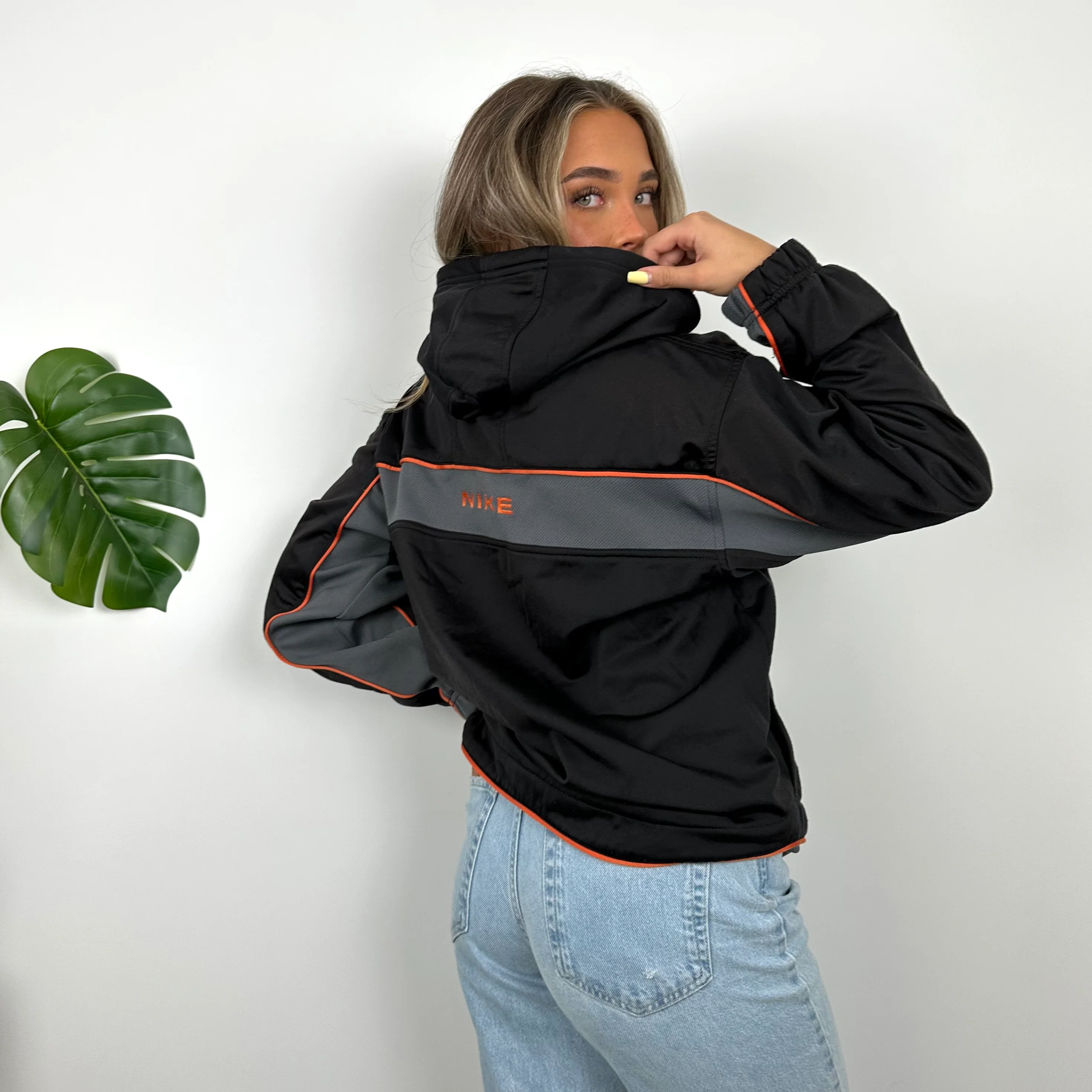 Nike Black and Grey Embroidered Swoosh Zip Up Hoodie Jacket (XL) - Image 5