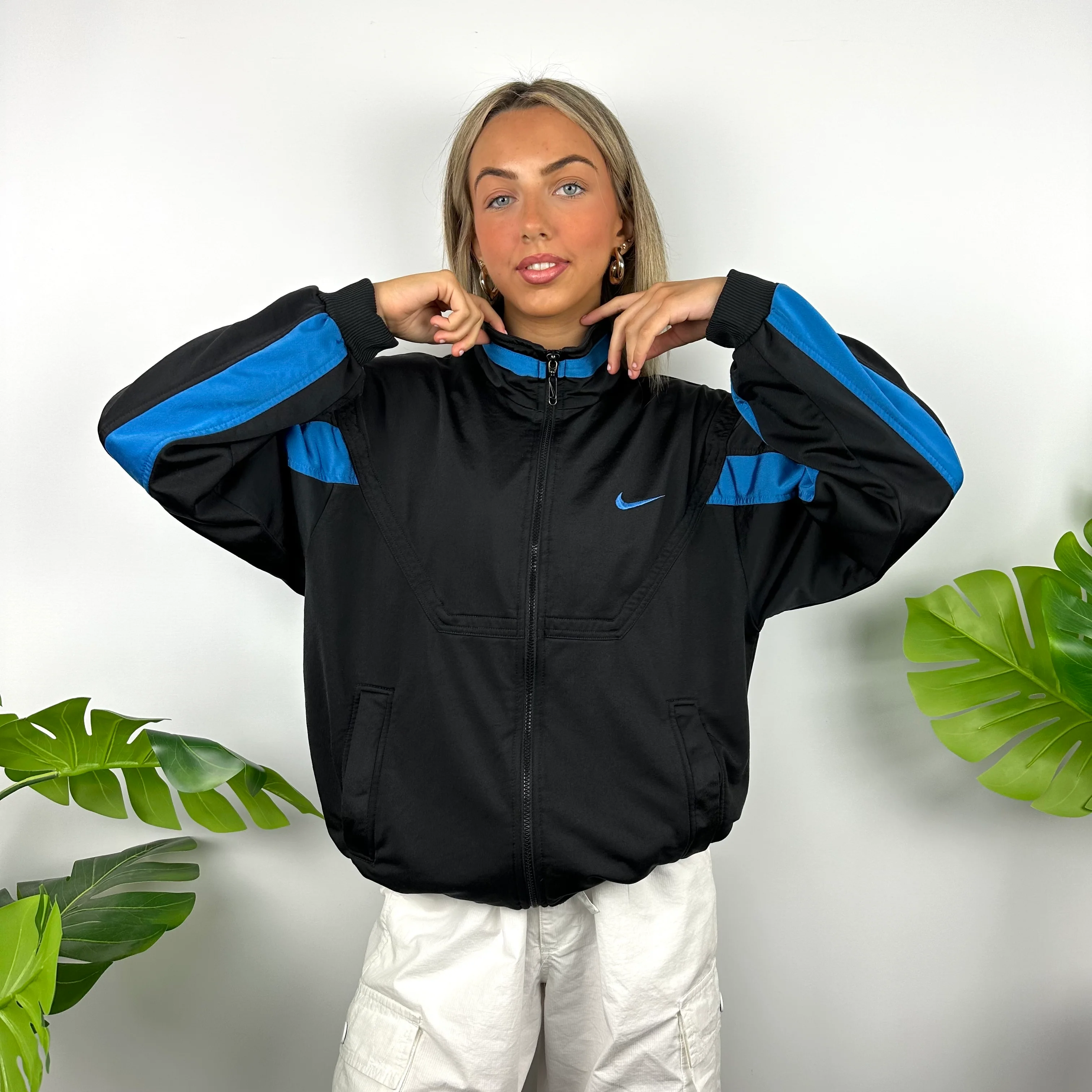 Nike Black & Blue Embroidered Spell Out Track Jacket (M) - Image 2