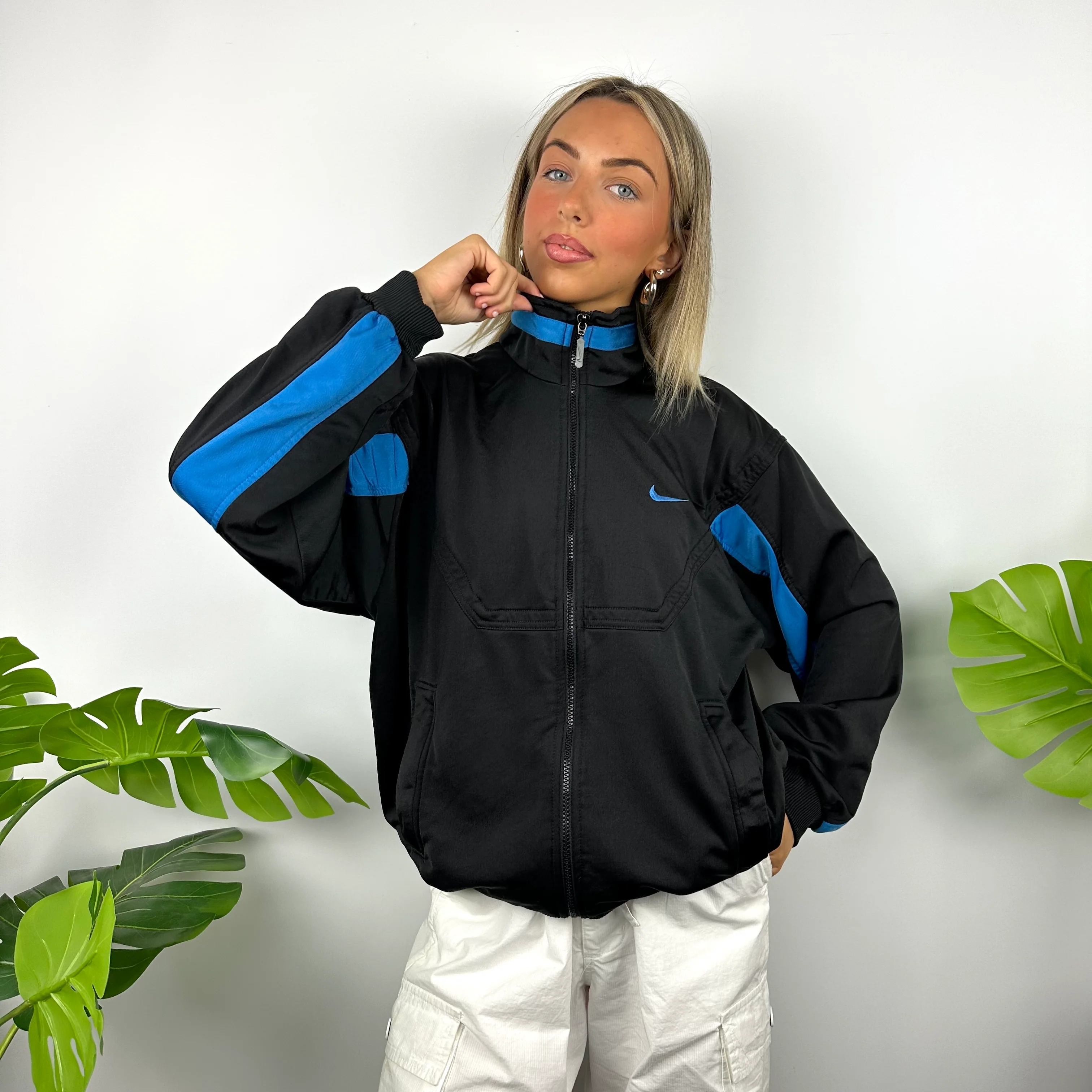 Nike Black & Blue Embroidered Spell Out Track Jacket (M) - Image 6