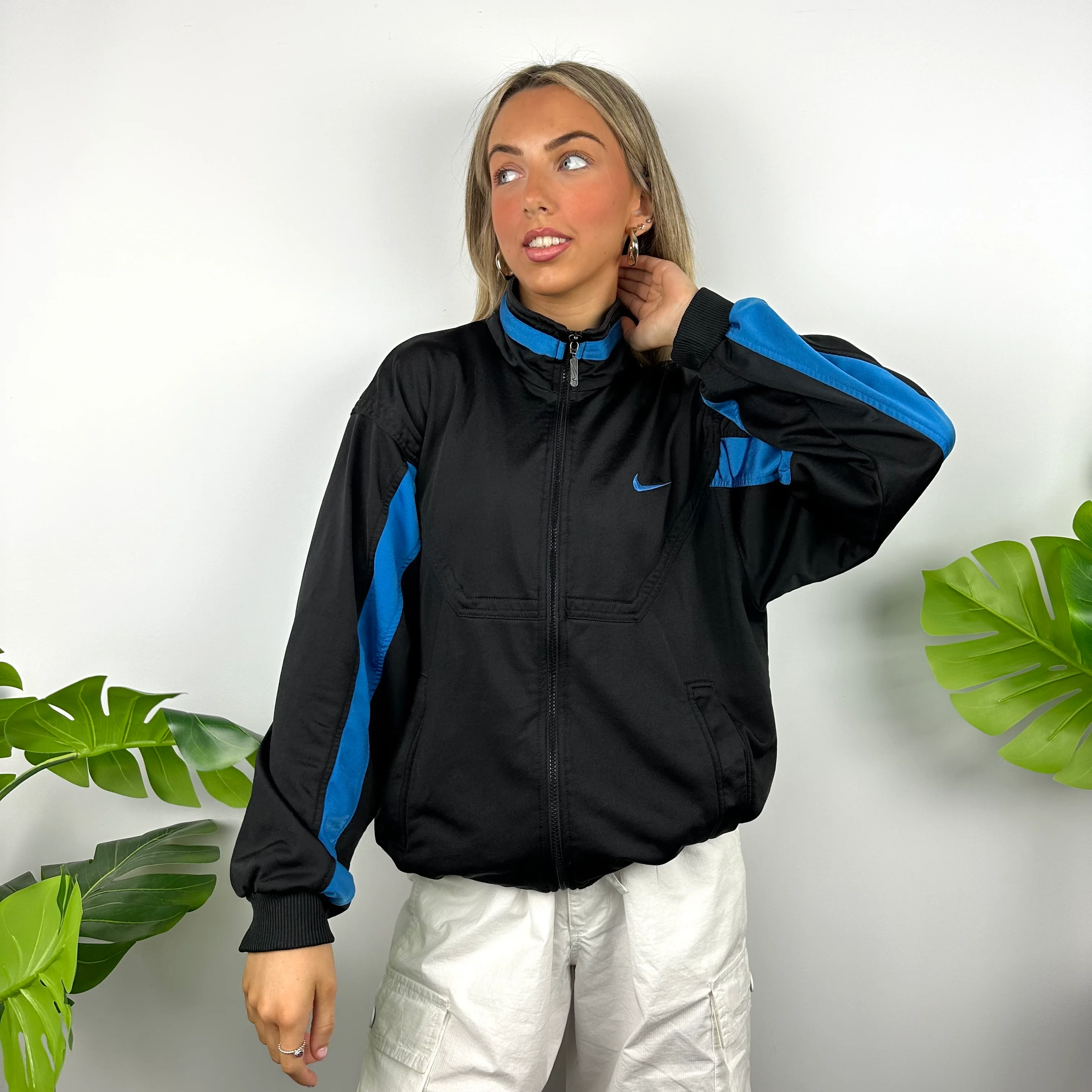 Nike Black & Blue Embroidered Spell Out Track Jacket (M) - Image 7