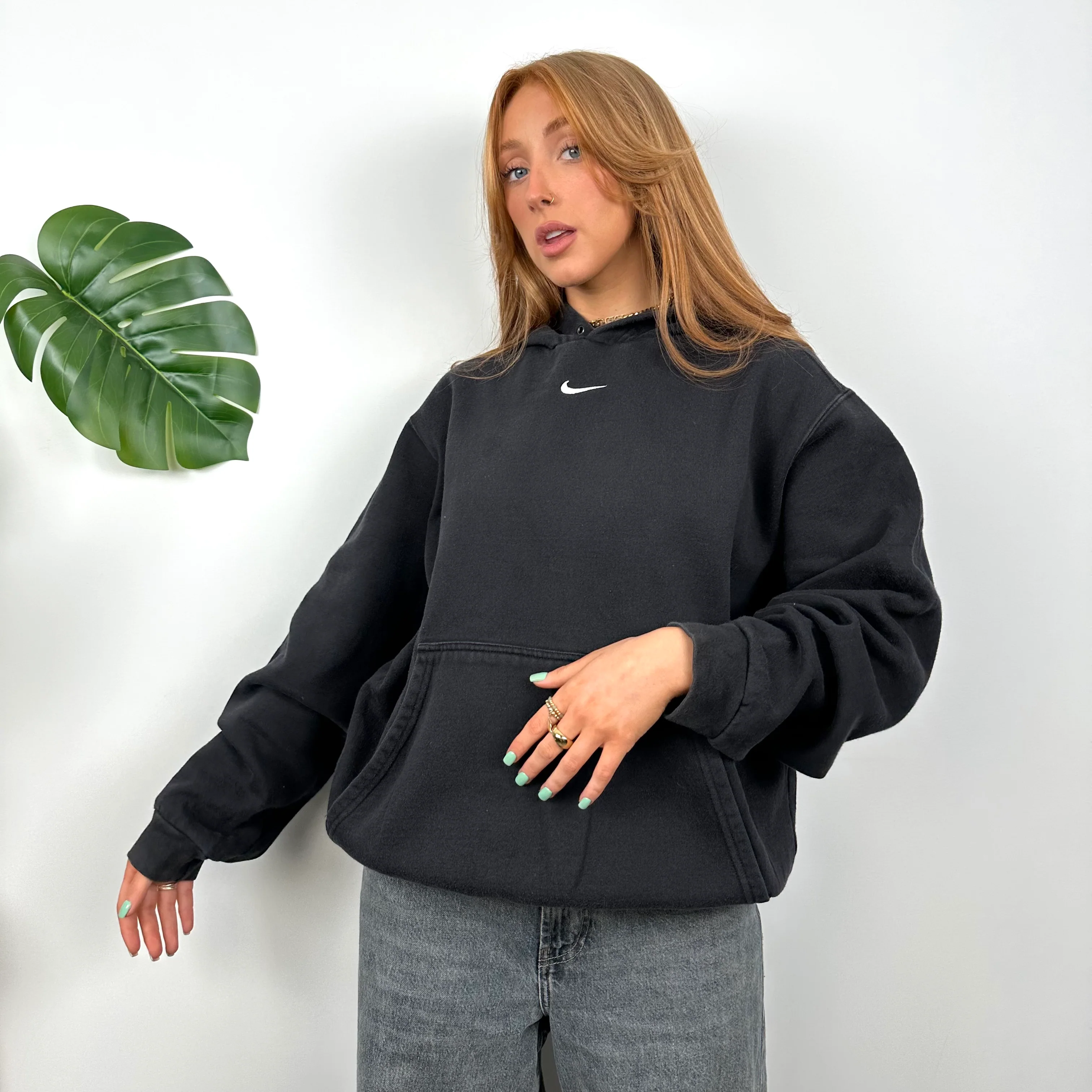 Nike Black Embroidered Centre Swoosh Hoodie (L) - Image 5