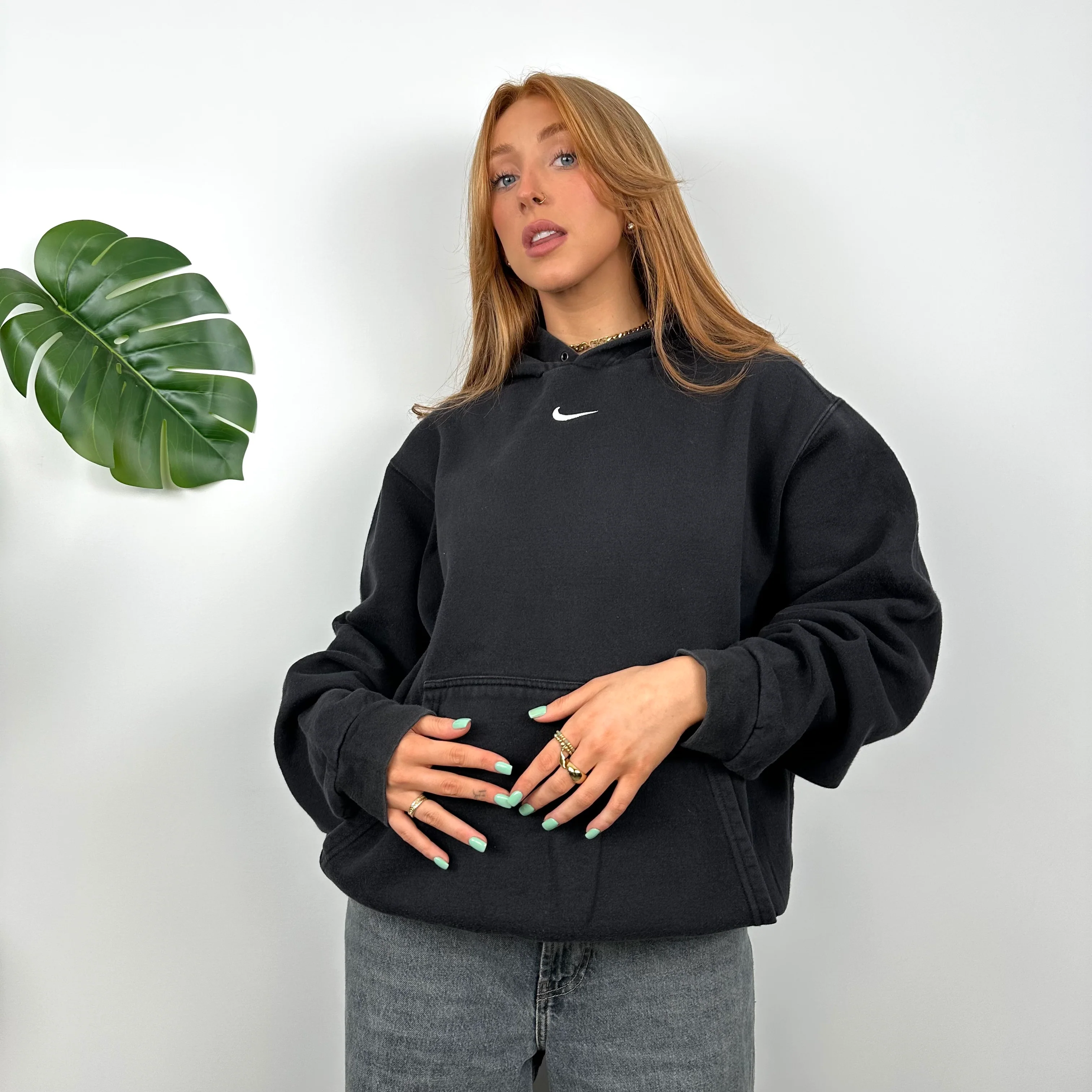 Nike Black Embroidered Centre Swoosh Hoodie (L) - Image 7