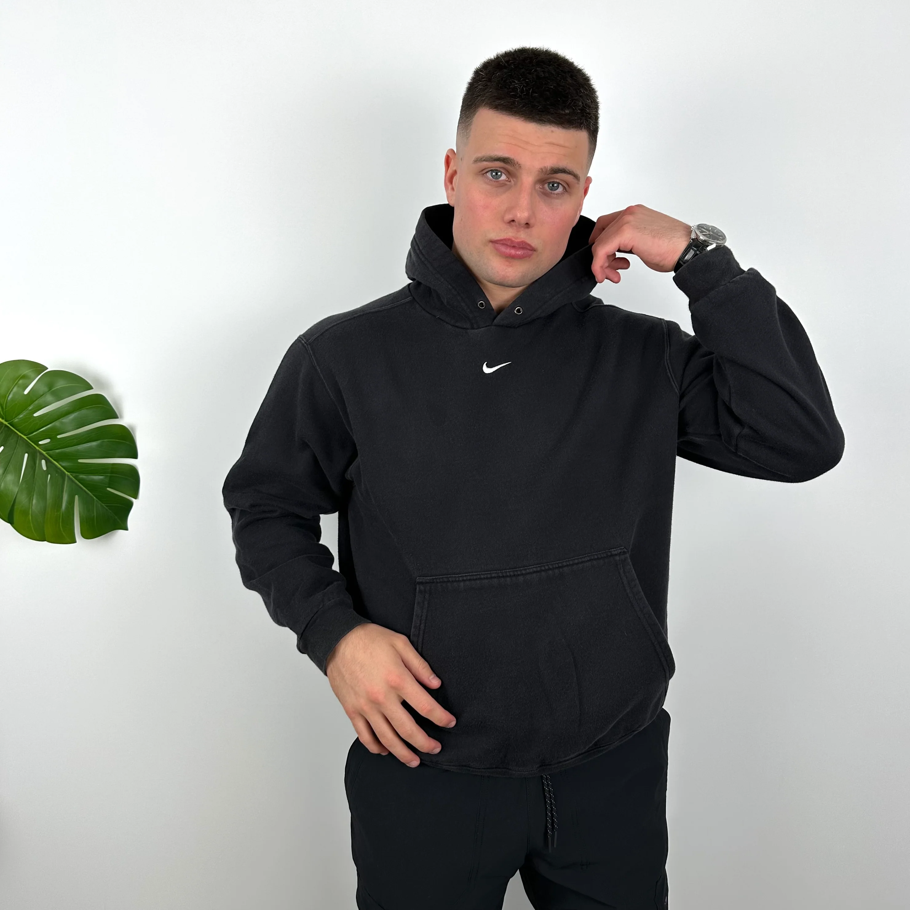 Nike Black Embroidered Centre Swoosh Hoodie (L) - Image 4