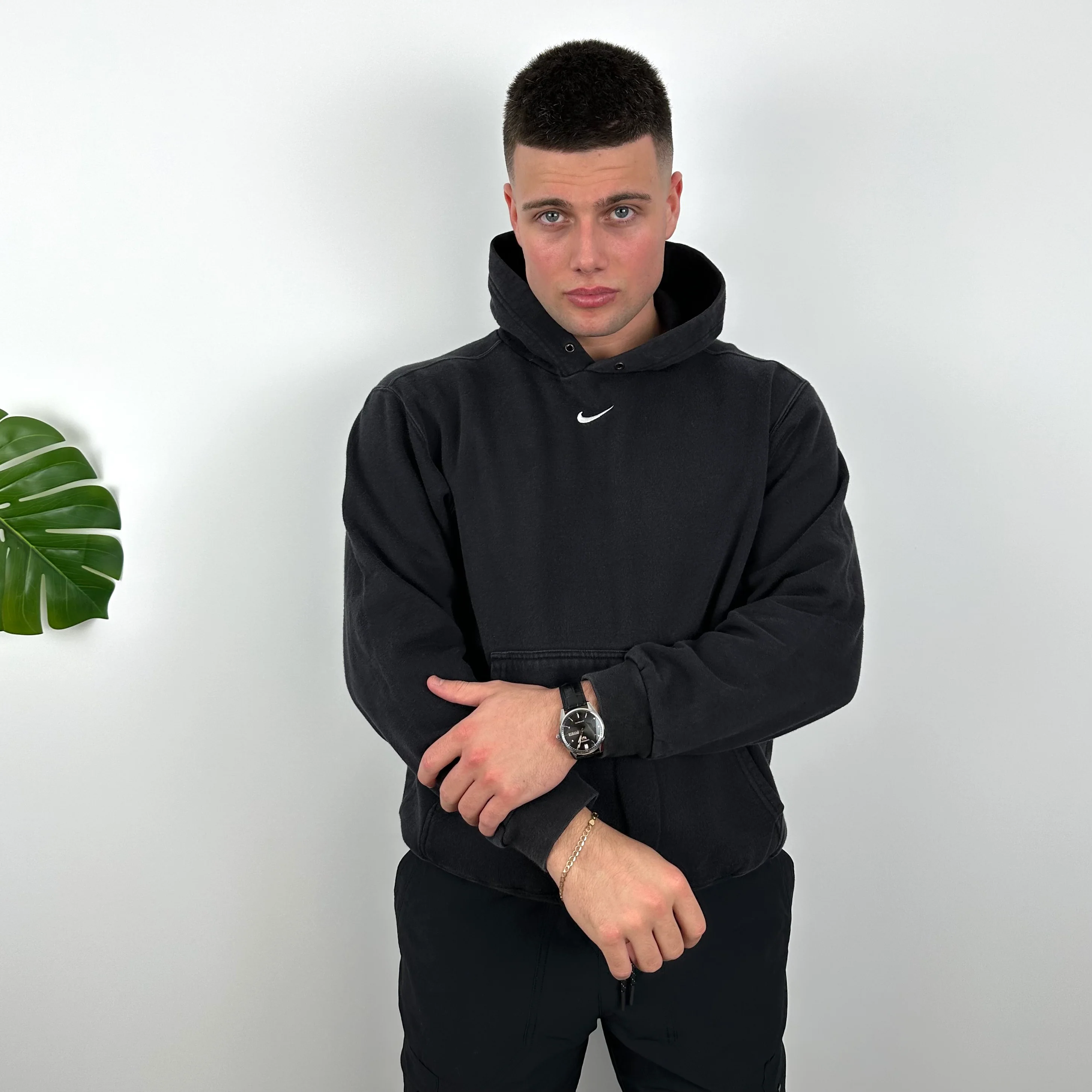 Nike Black Embroidered Centre Swoosh Hoodie (L) - Image 7