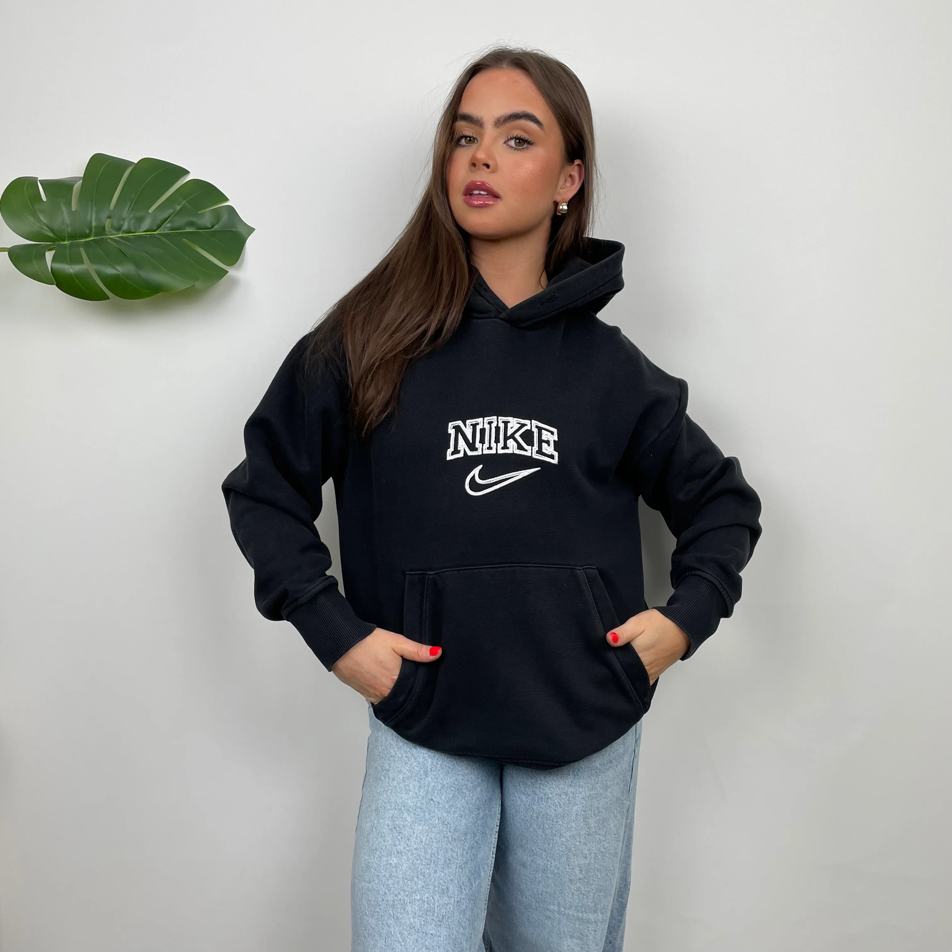 Nike Black Embroidered Spell Out Hoodie (M) - Image 3