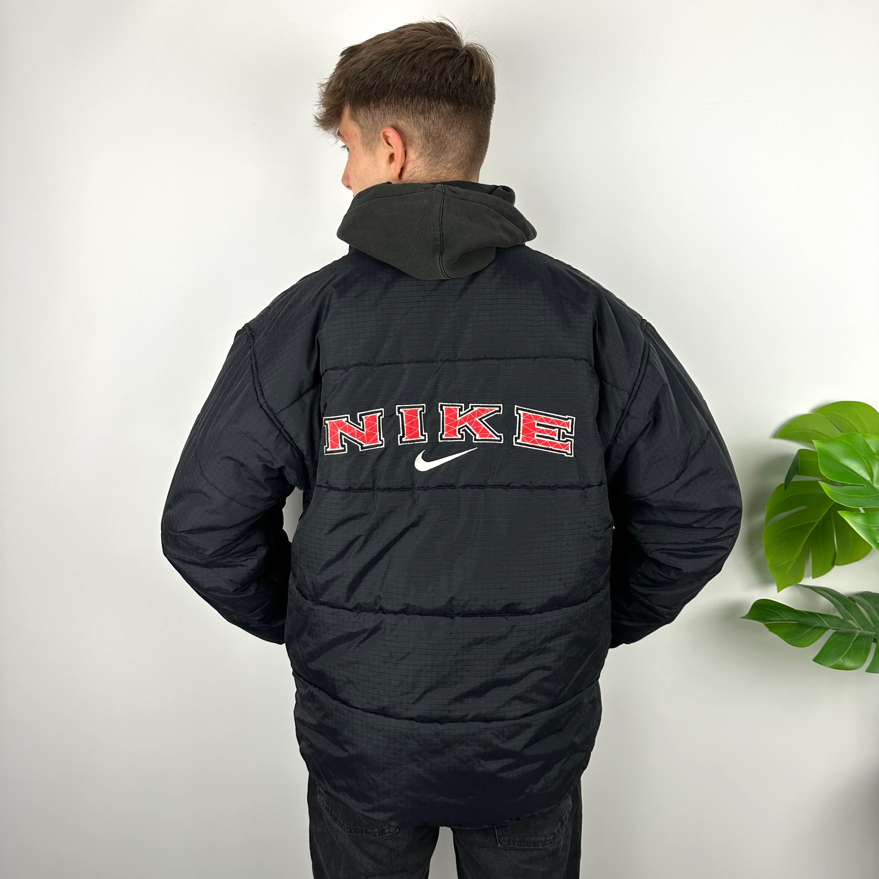 Nike Black Embroidered Spell Out Puffer Jacket (L) - Image 3