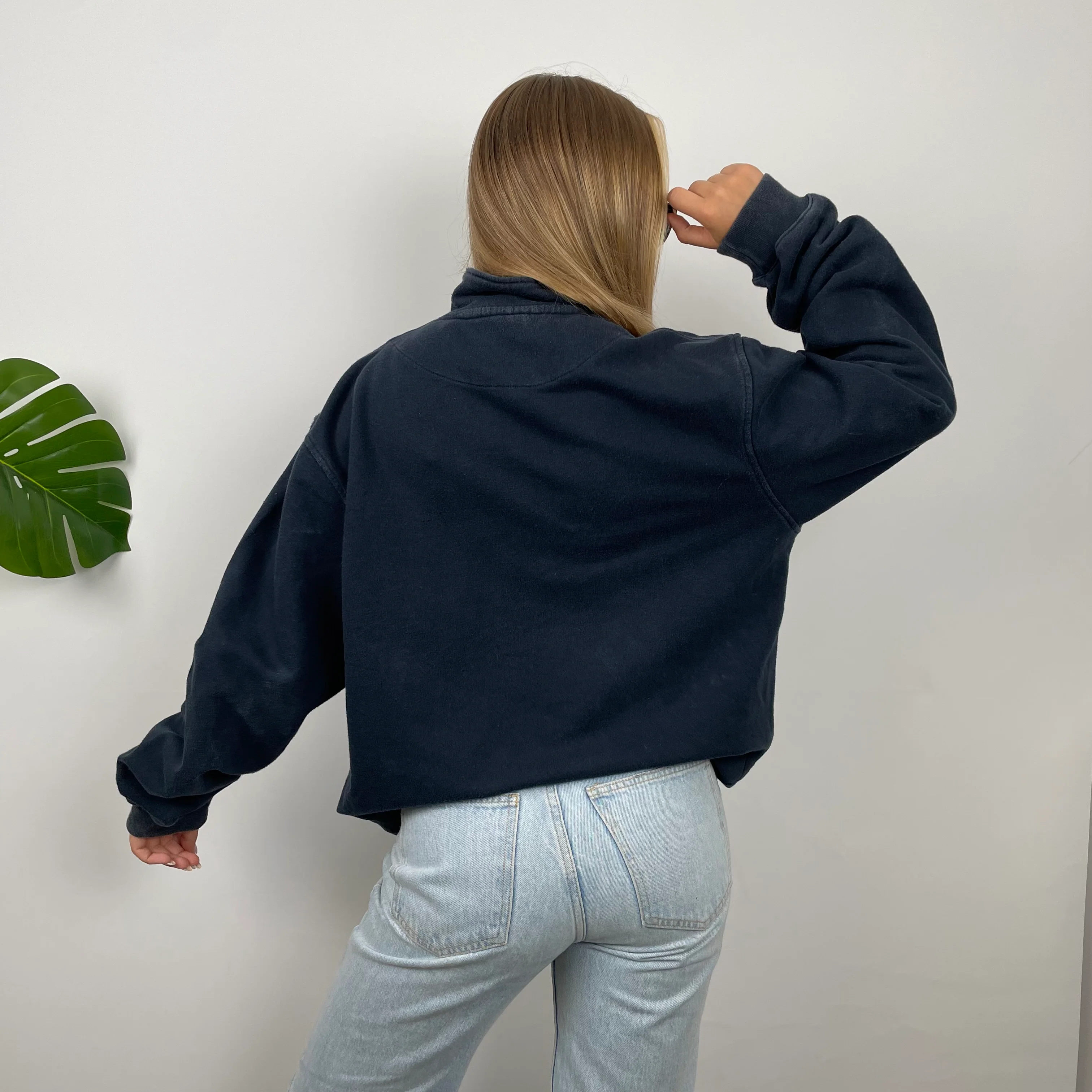 Nike Navy Embroidered Spell Out Quarter Zip Sweatshirt (XL) - Image 5