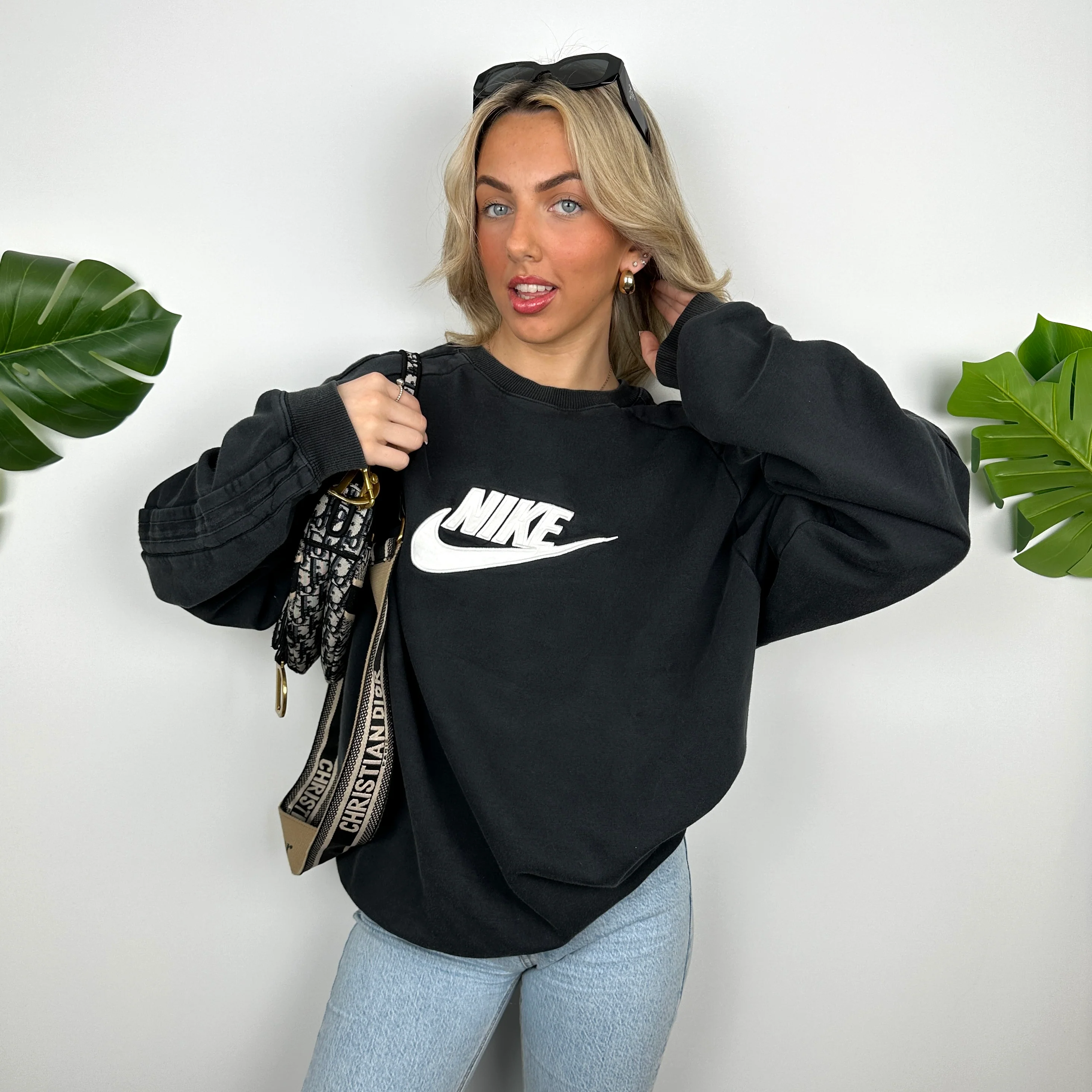 Nike Black Embroidered Spell Out Sweatshirt (XL)