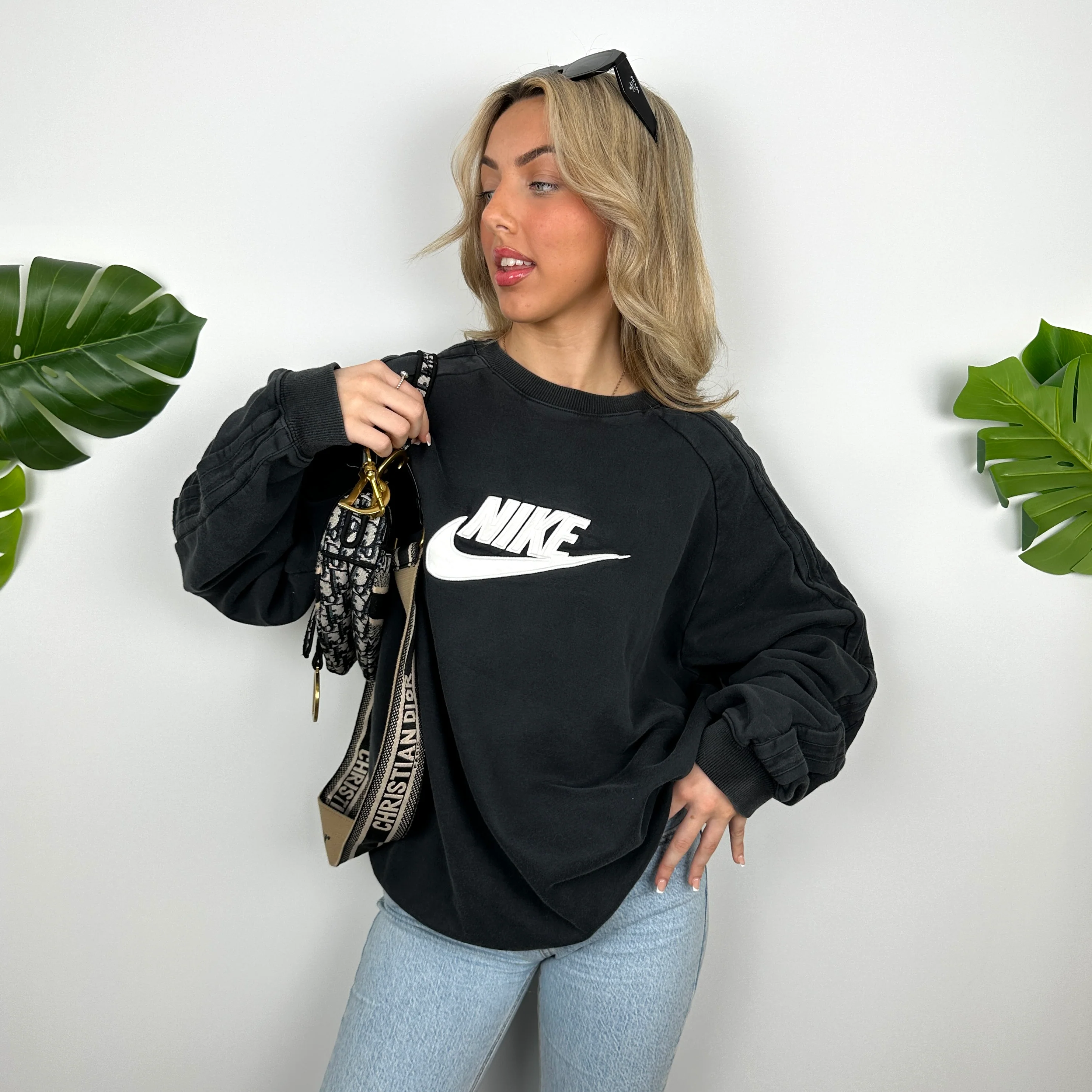 Nike Black Embroidered Spell Out Sweatshirt (XL) - Image 6