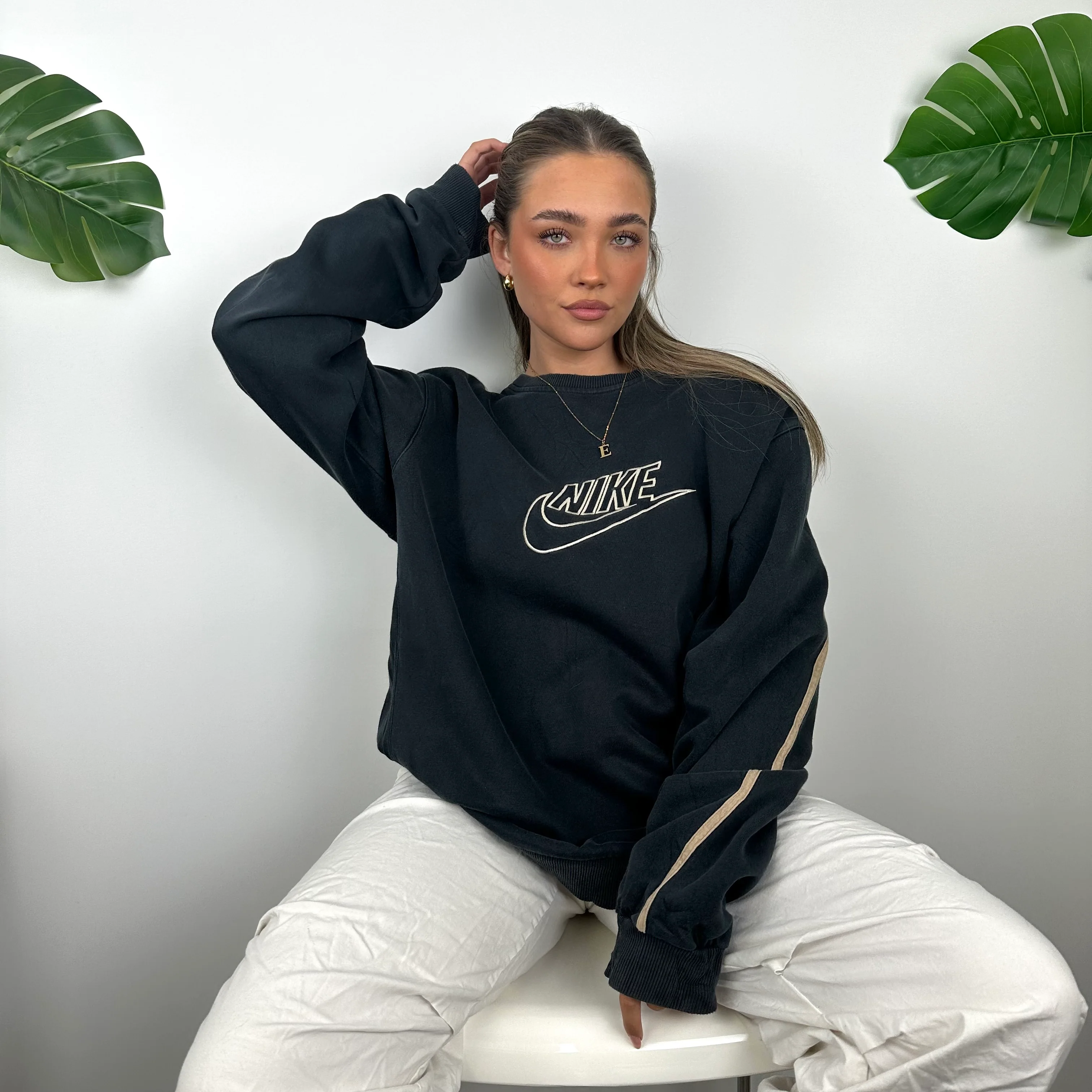 Nike Black Embroidered Spell Out Sweatshirt (XL) - Image 7